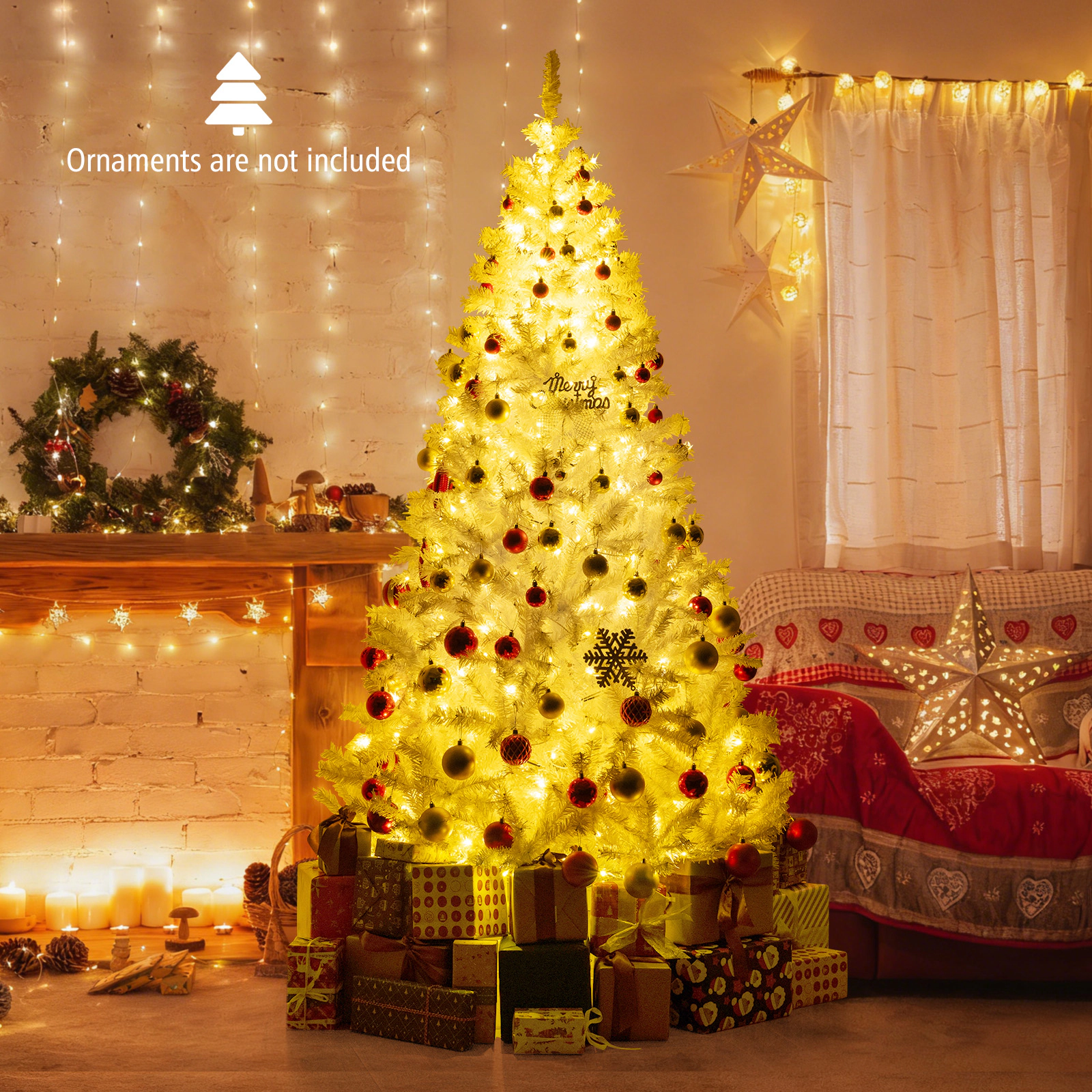 LJG Artificial Christmas Tree Hinged Pre-Lit Xmas Tree with 11 Lighting Modes