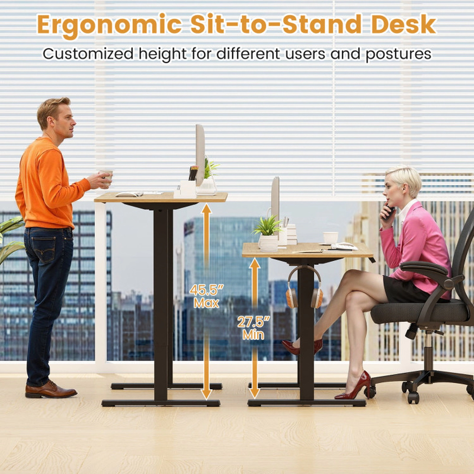 SUGIFT Height Adjustable Standing Desk Frame LED Display 27.5-45.5-in Tall Metal Base for 40-48-in Desktops Black