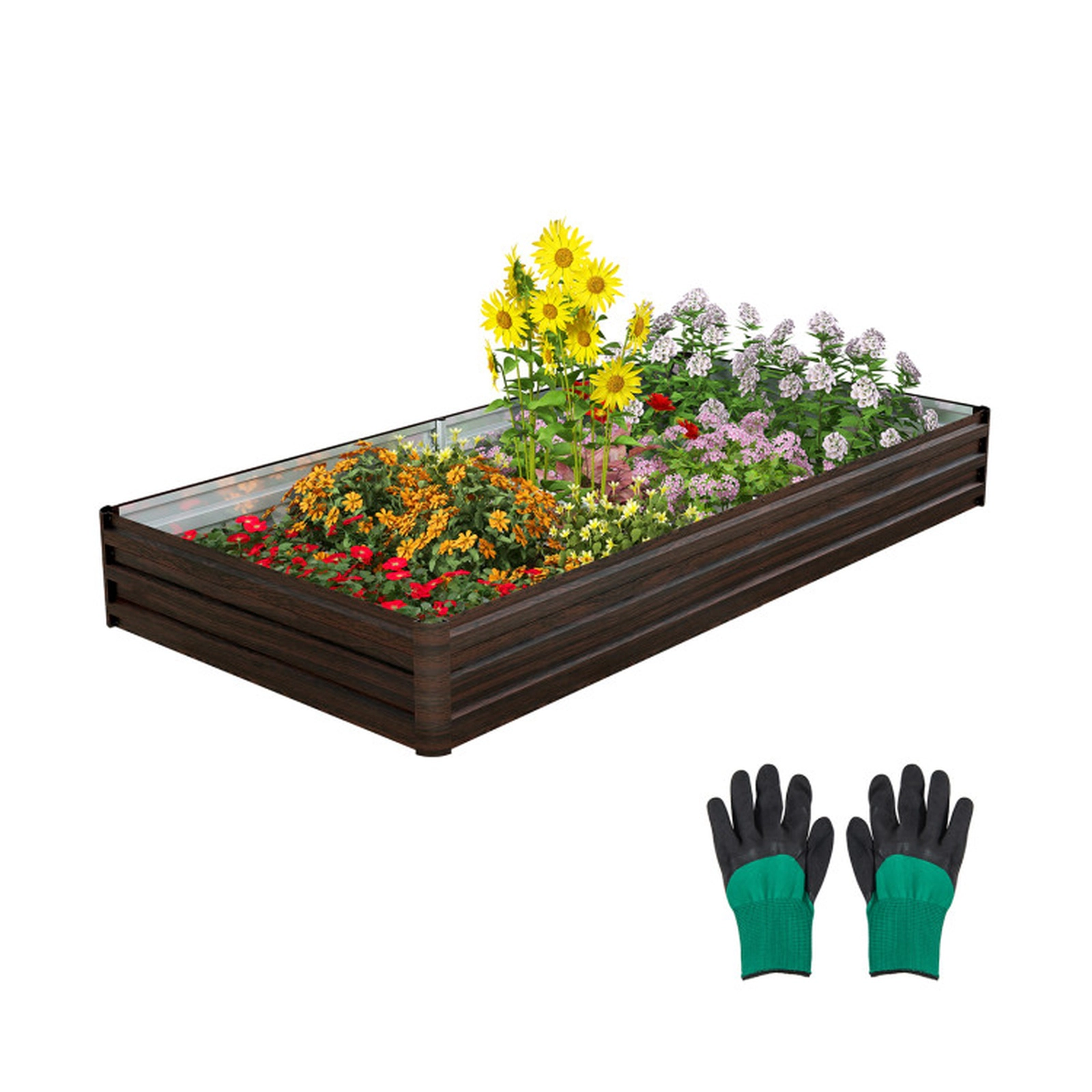 SUGIFT Large Outdoor Metal Planter Box Raised Garden Bed 12-in Tall 32-cu.ft Volume Coffee+Silver