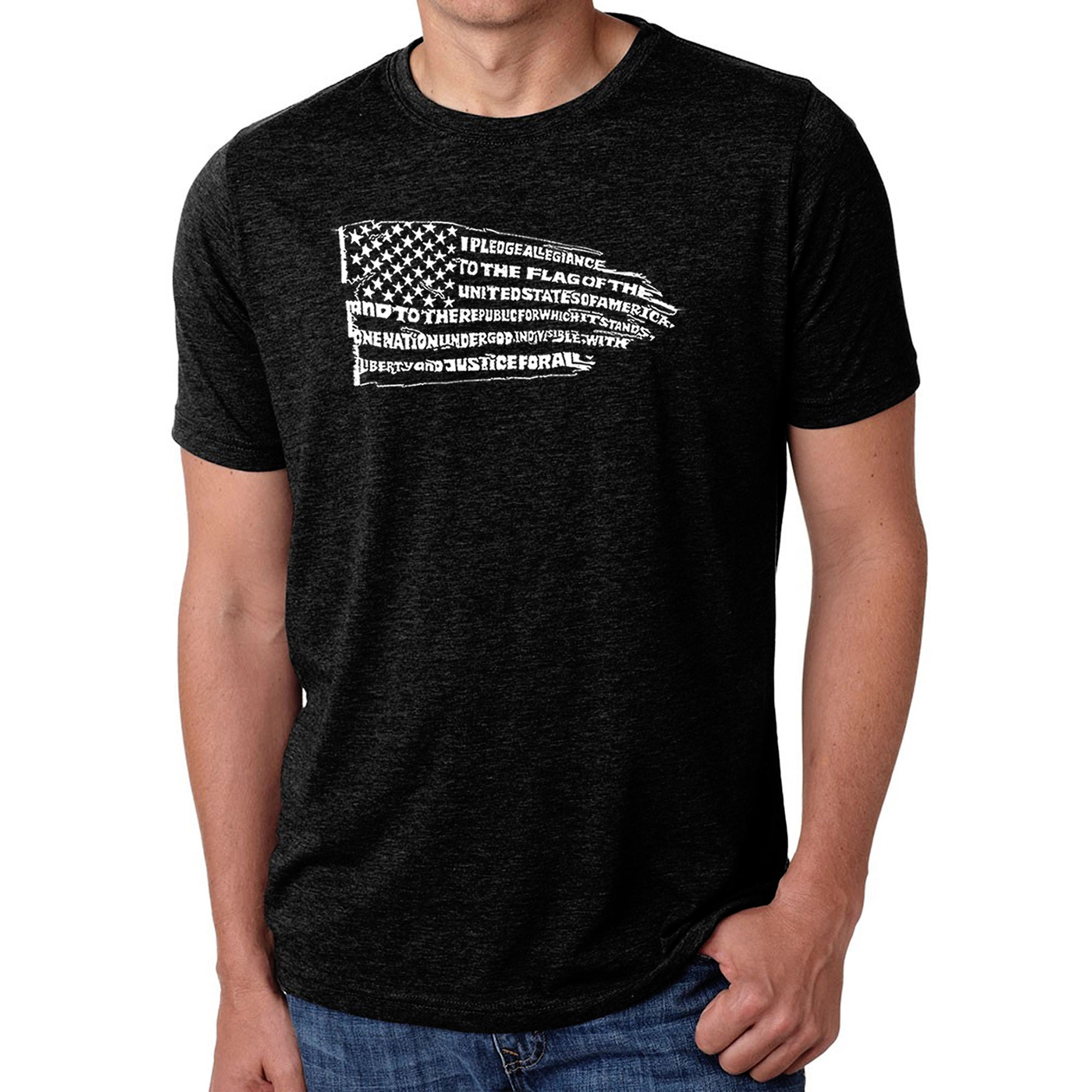 LA Pop Art Men's Cotton/Poly Blend Word T-Shirt - Pledge of Allegiance Flag