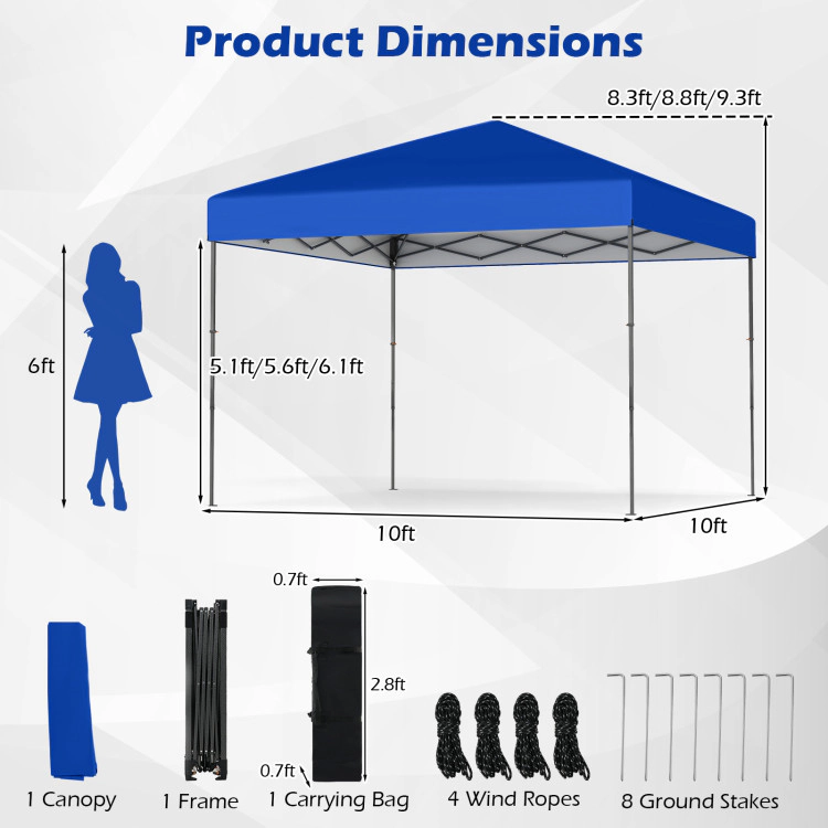 Hivvago 10 X Feet Pop up Canopy Tent with Portable Carrying Bag and 8 Stakes