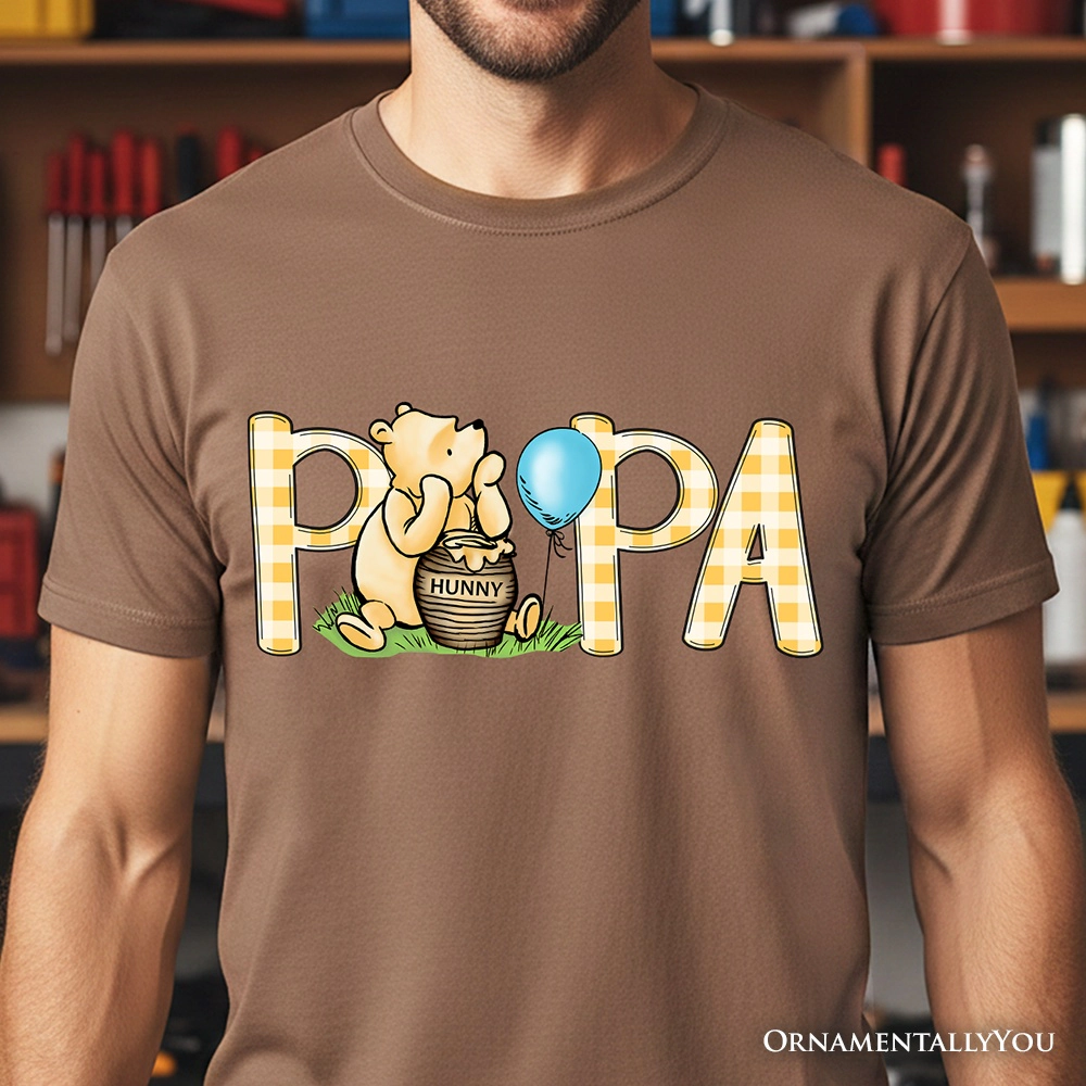 OrnamentallyYou Mens Gingham Papa Winnie-The-Pooh 1926 A.A. Milne Dad T-Shirt