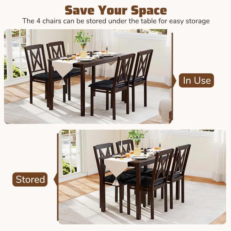 Hivvago 5-Piece Dining Table Set With Wide Tabletop And Rubber Wood Legs-Black