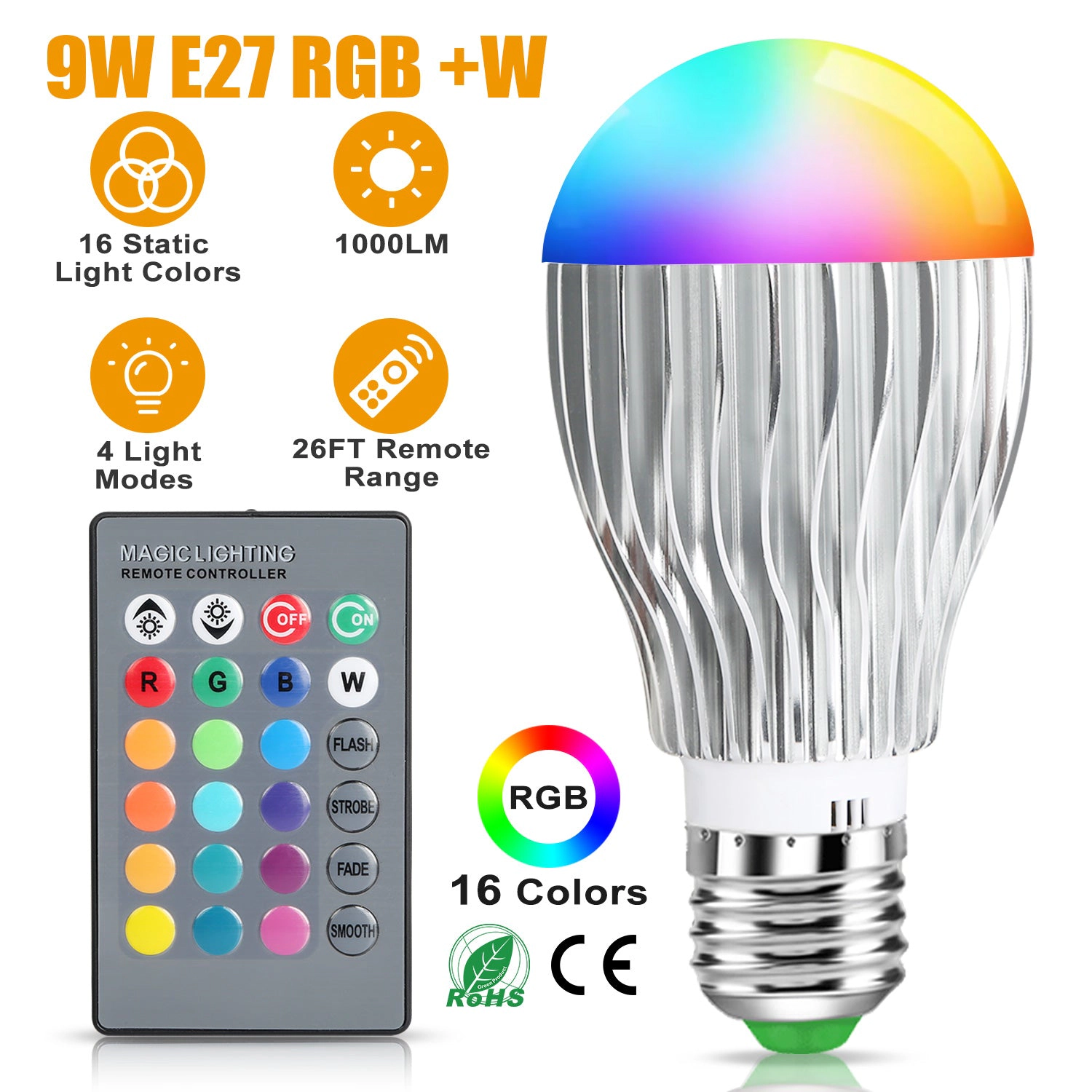 GBruno 9W LED Light Bulb With Remote Control