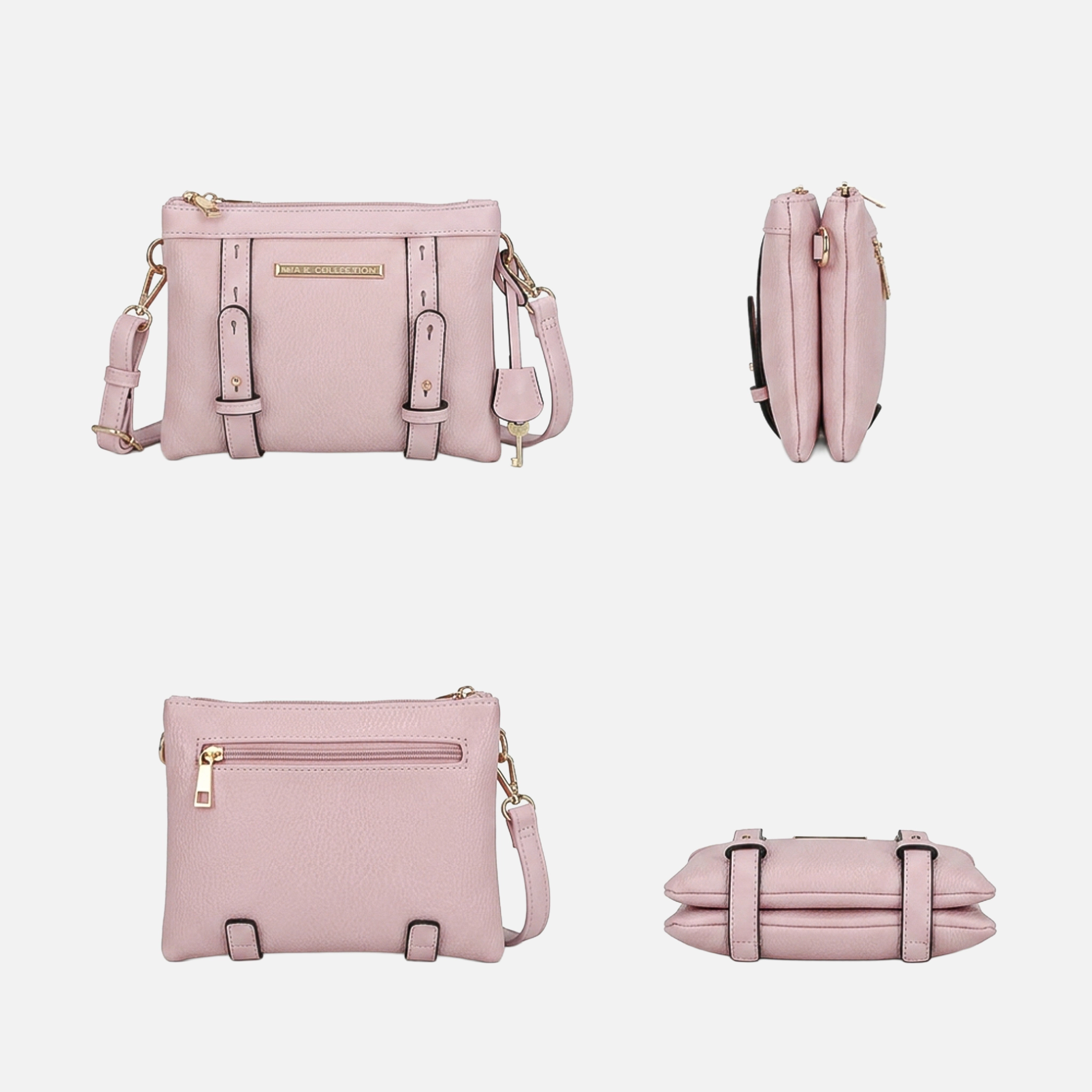 Mia K Collection Elsie Vegan Leather Compact Crossbody, Gold-Tone Hardware