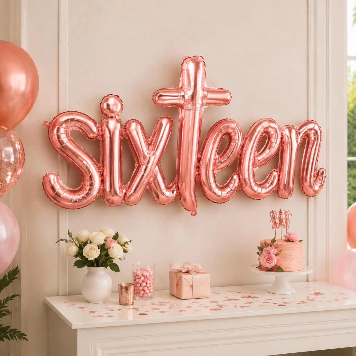 LoonBalloon Sixteen Blush Foil Balloons 5-Count, Standard 18 in