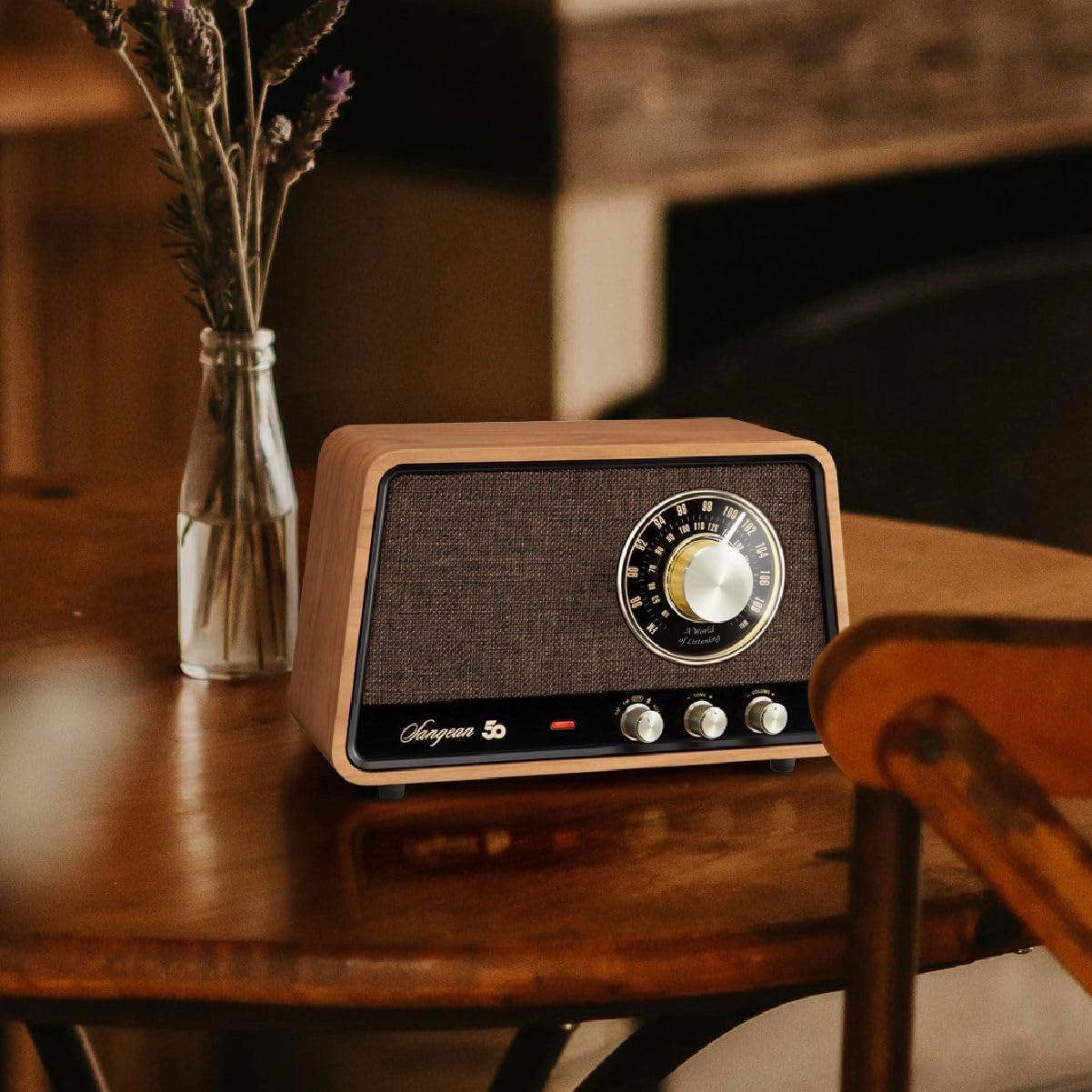Sangean WR-55 Wooden Cabinet AM/FM Radio with Bluetooth 5.0 and AUX-In, 50th Anniversary Edition