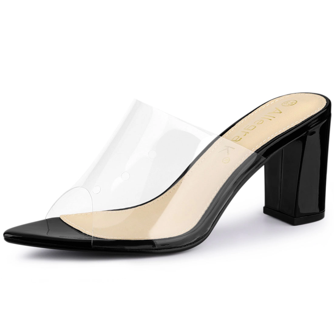 BLISSFUL STEP Women's Clear Strap Chunky Heel Slides Sandals Mules