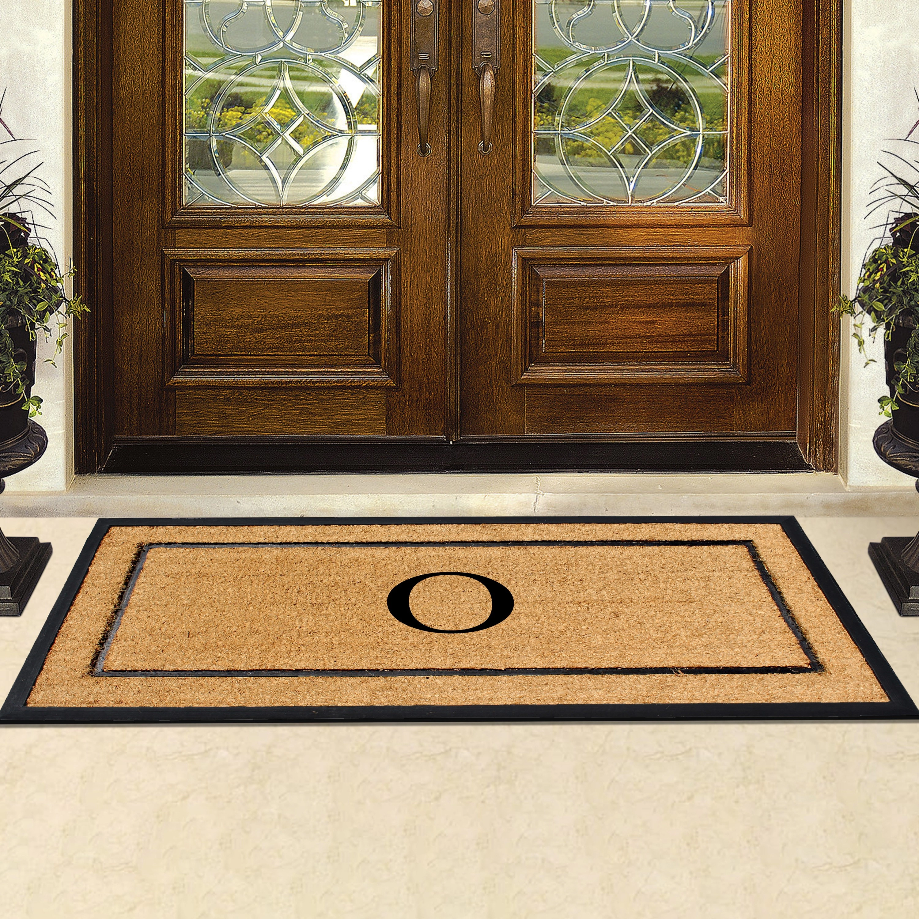A1 Home Collections 30 in x 60 in Monogrammed Natural Coir & Rubber Heavy-Duty Front Door Mat Letter C