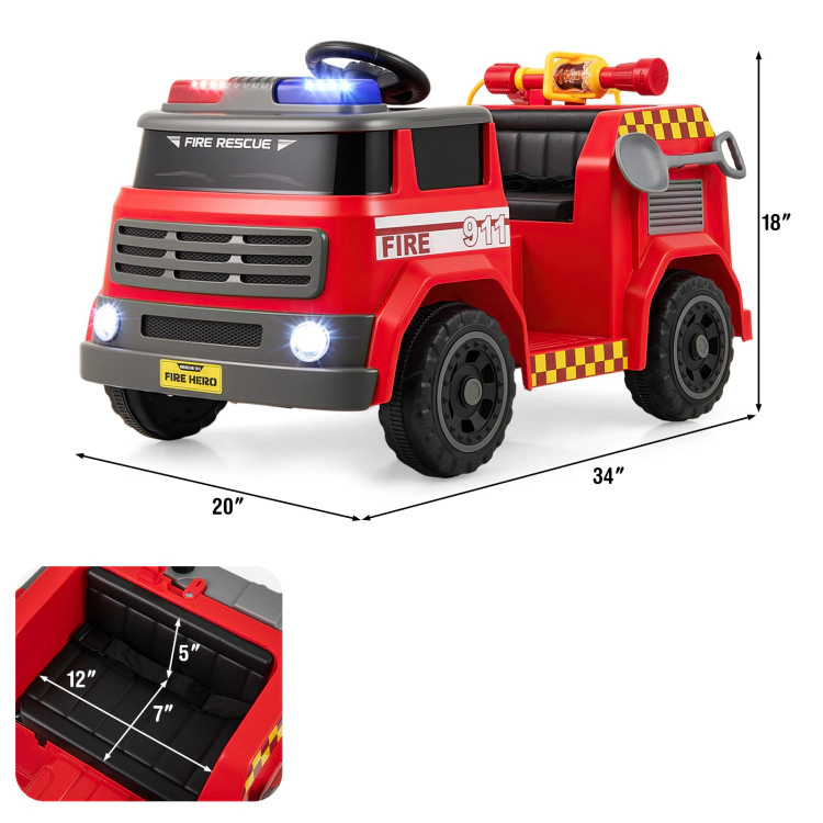 Hivvago 12V Ride on Fire Truck Powered Car with Water Sprayer and Interphone-Red