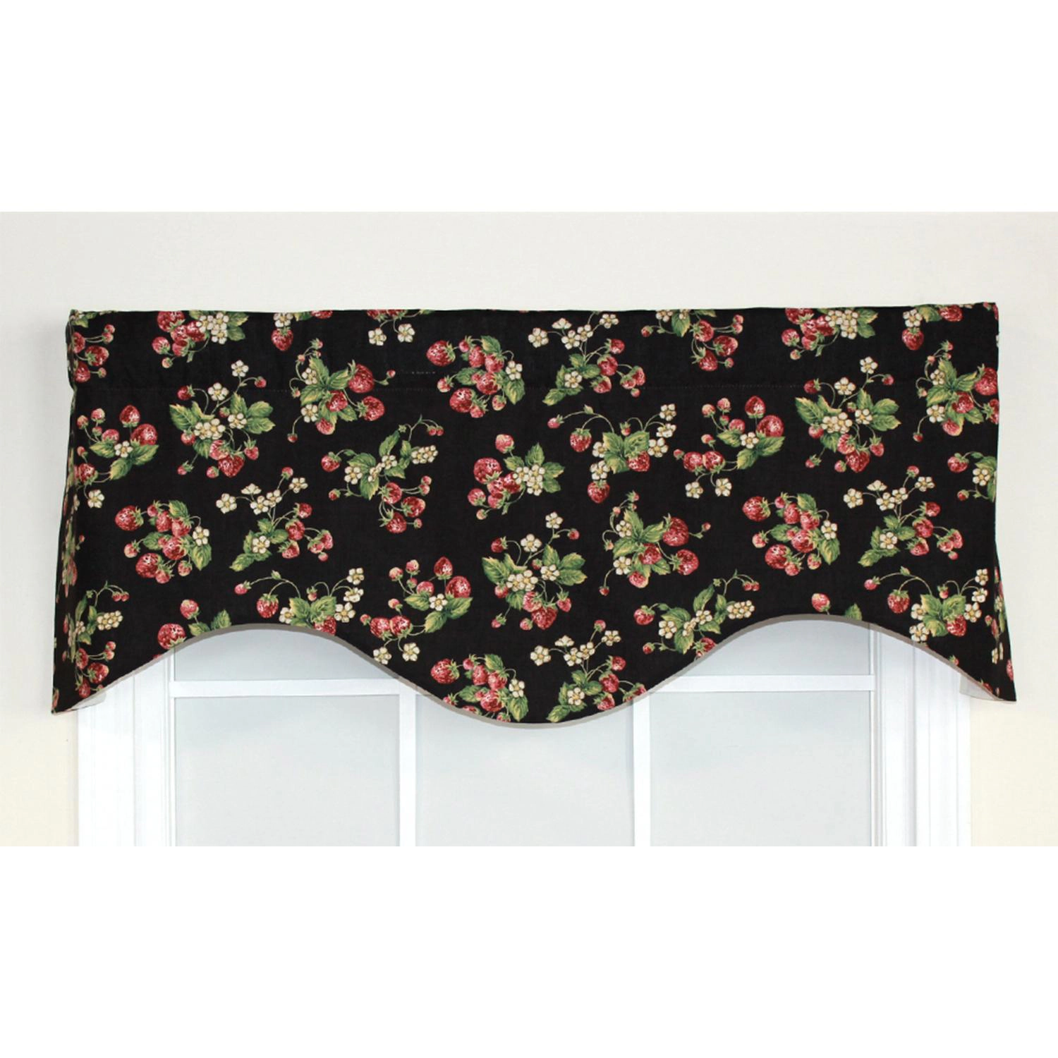 RLF Home Strawberry Cornice 100% Cotton with Fully Lined 3" Rod Pocket Valnance for Windows 50" x 17" Black