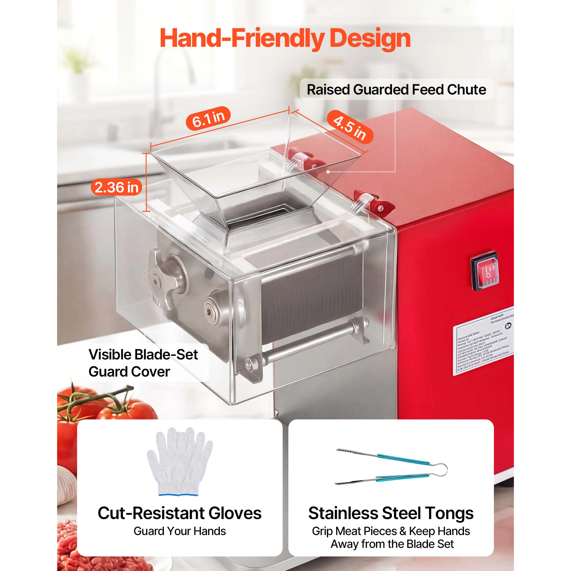HONGGE Meat Cutting Machine 850W Commercial Slicer Heavy Duty Stainless Steel Blade Shredder for Boneless Soft