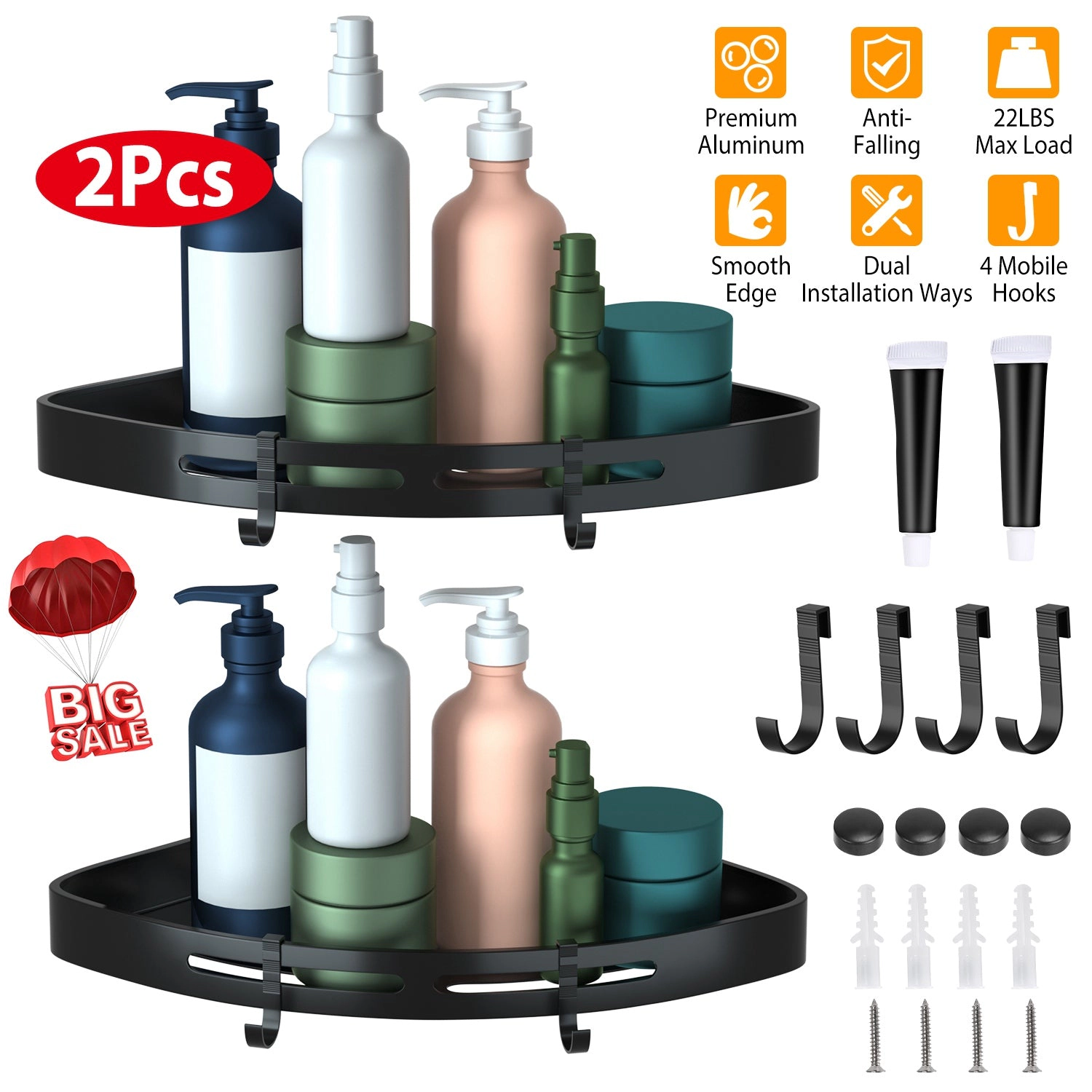 GBruno 2-Pack Aluminum Corner Shower Caddy Shelf
