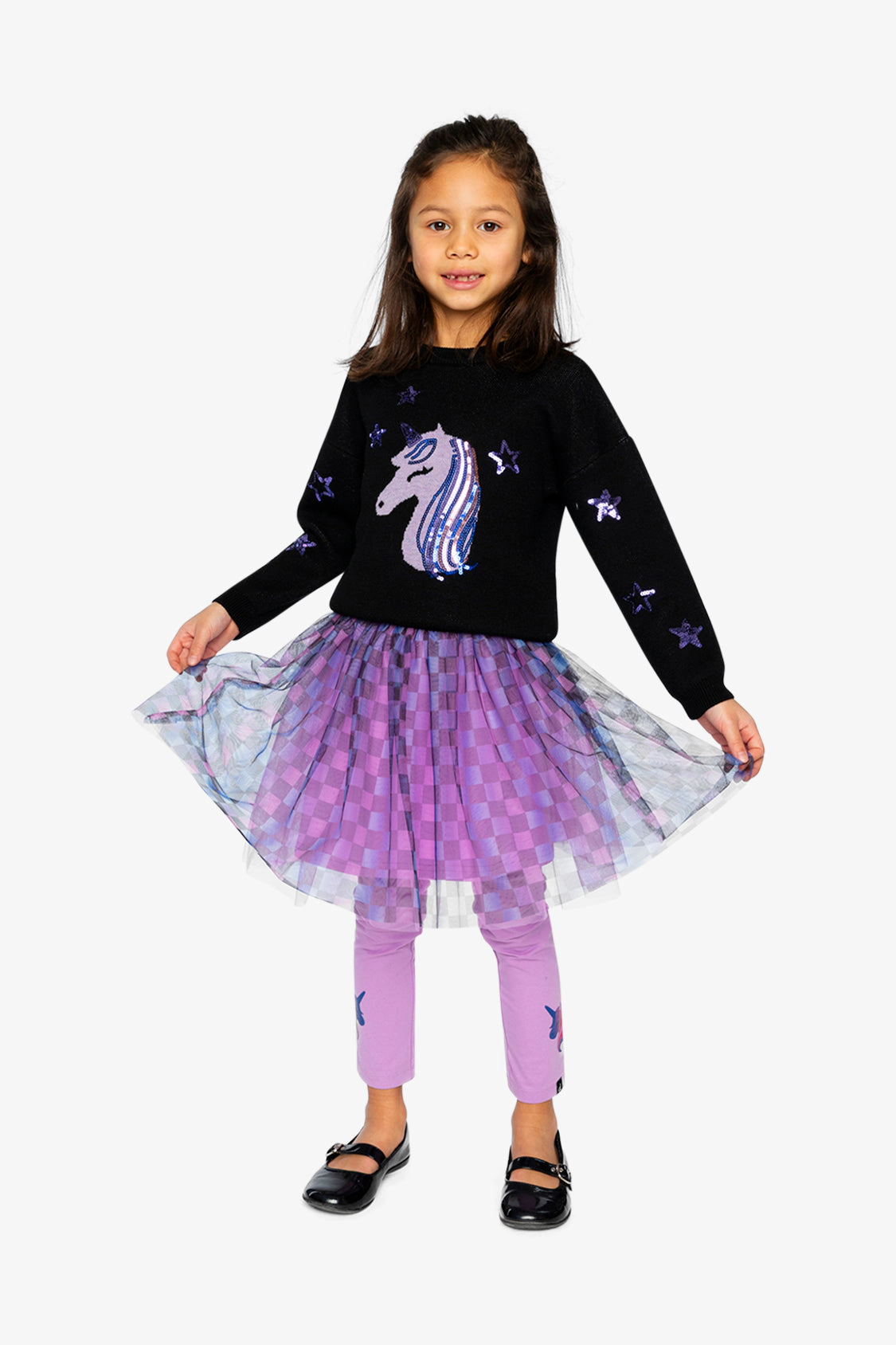 Deux par Girls Sequin Unicorn Intarsia Knitted Sweater