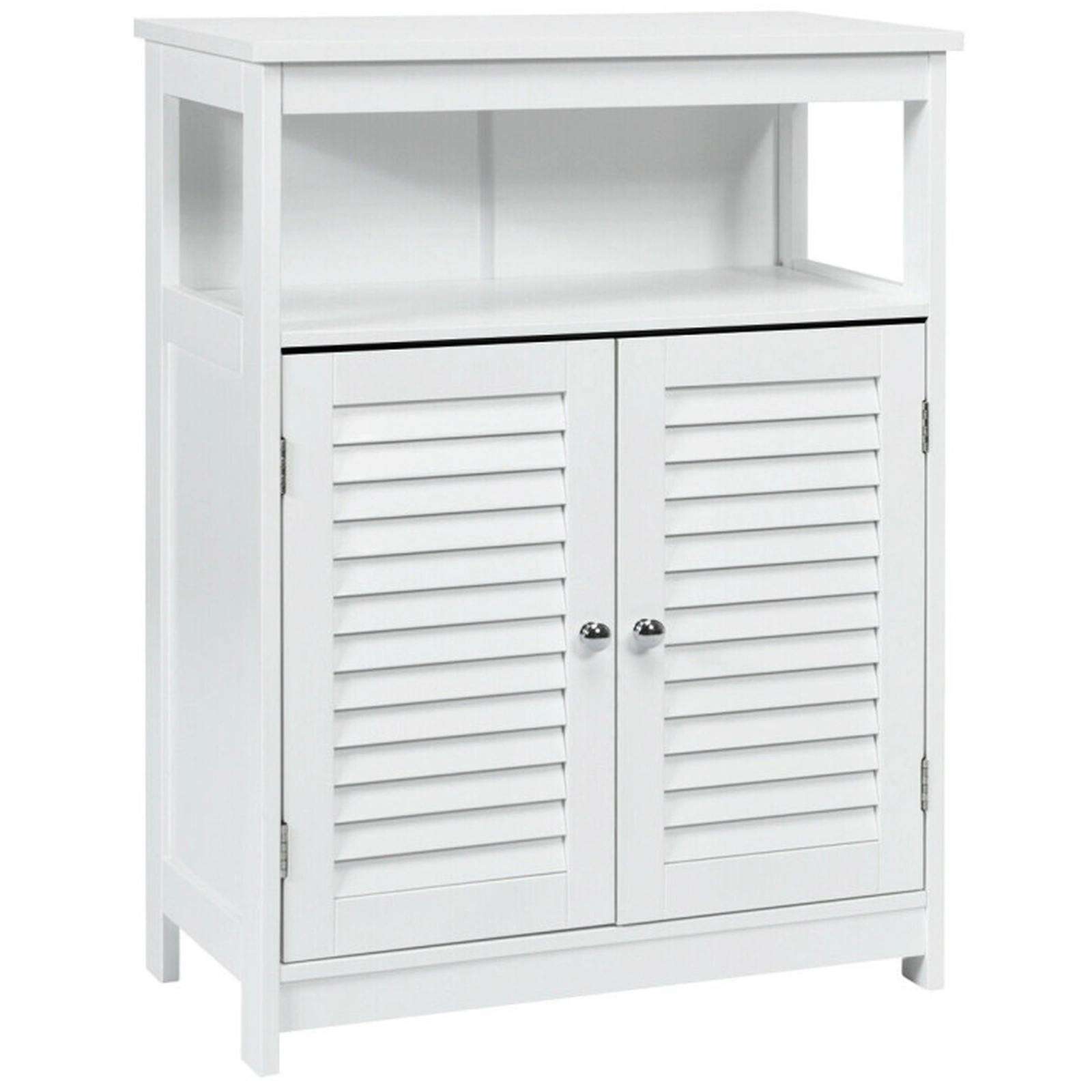SUGIFT White 77-lb Top Capacity Double Shutter Door Freestanding Bathroom Storage Cabinet with Open Shelf