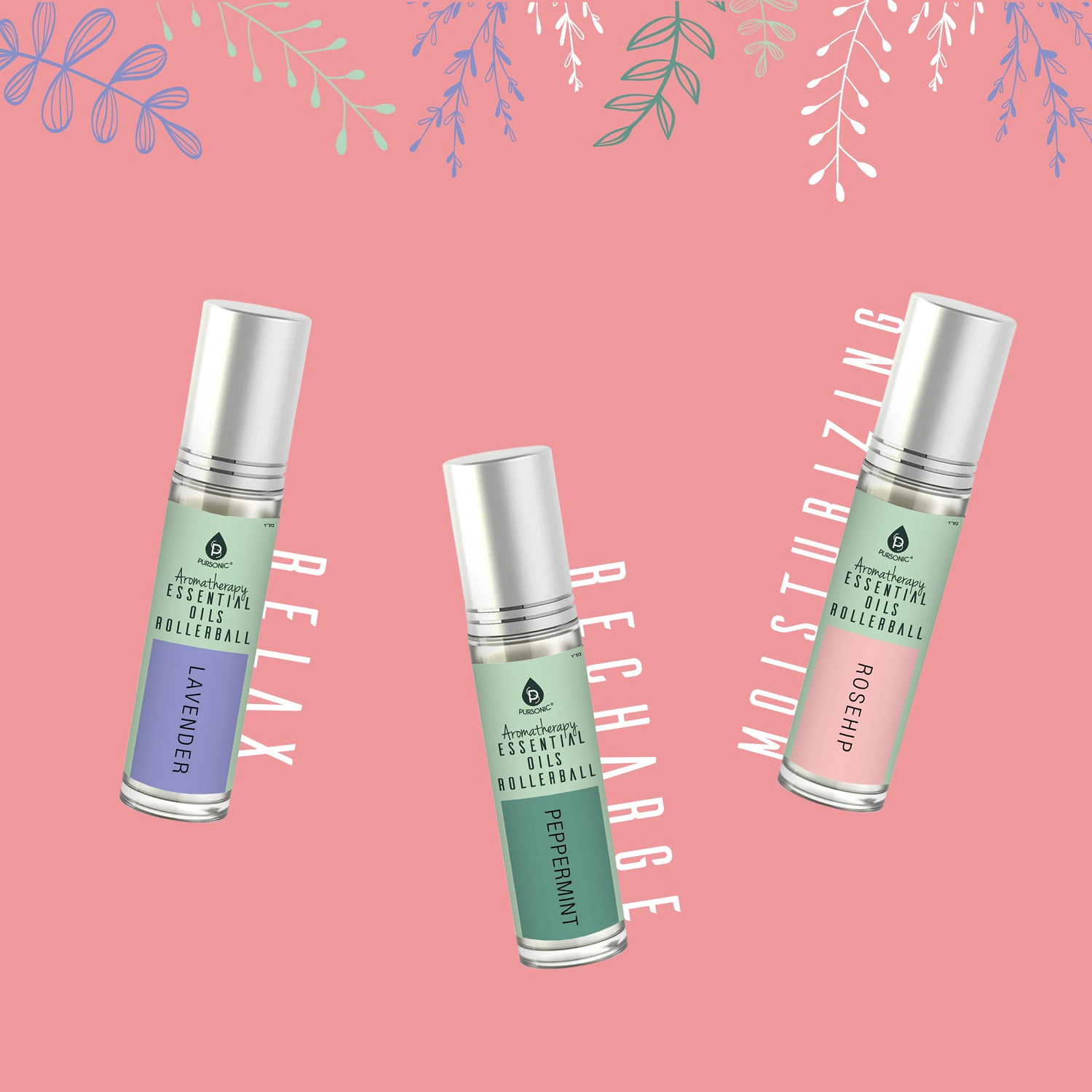 Pursonic Women’s Aromatherapy Wellness & Anti-Aging Skincare Essential Oil Rollerball & Serum Set