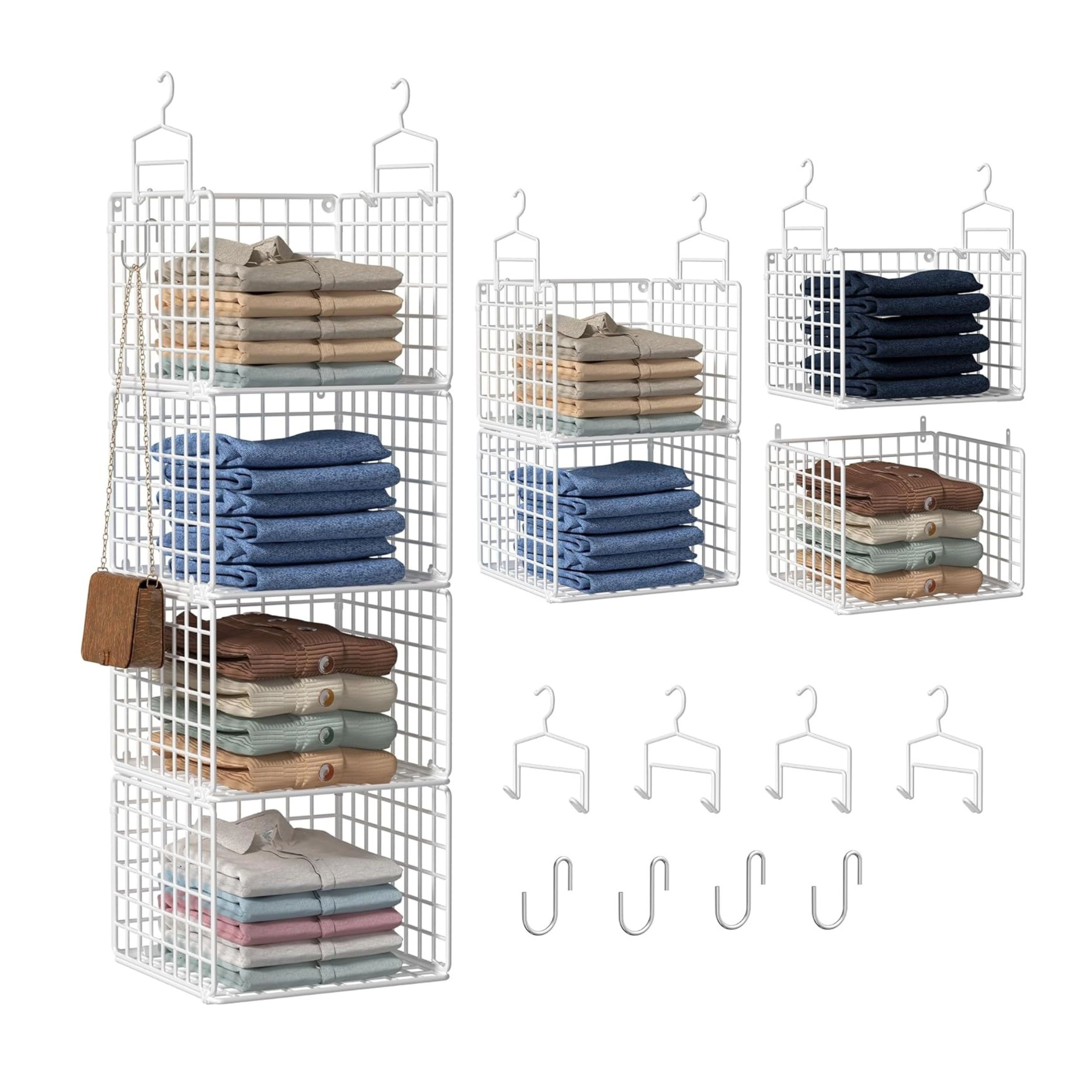 Stock Preferred Hanging Metal Closet Organizer Shelf with Hooks for Clothes and Sweaters Black 6 Tier