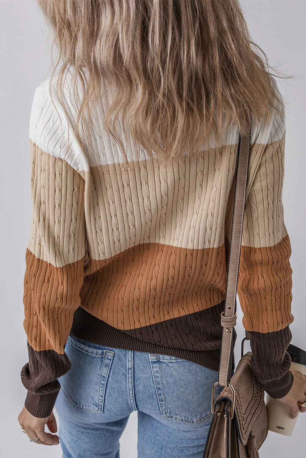 Threaded Pear Women's Madison Colorblock Cable Knit Sweater