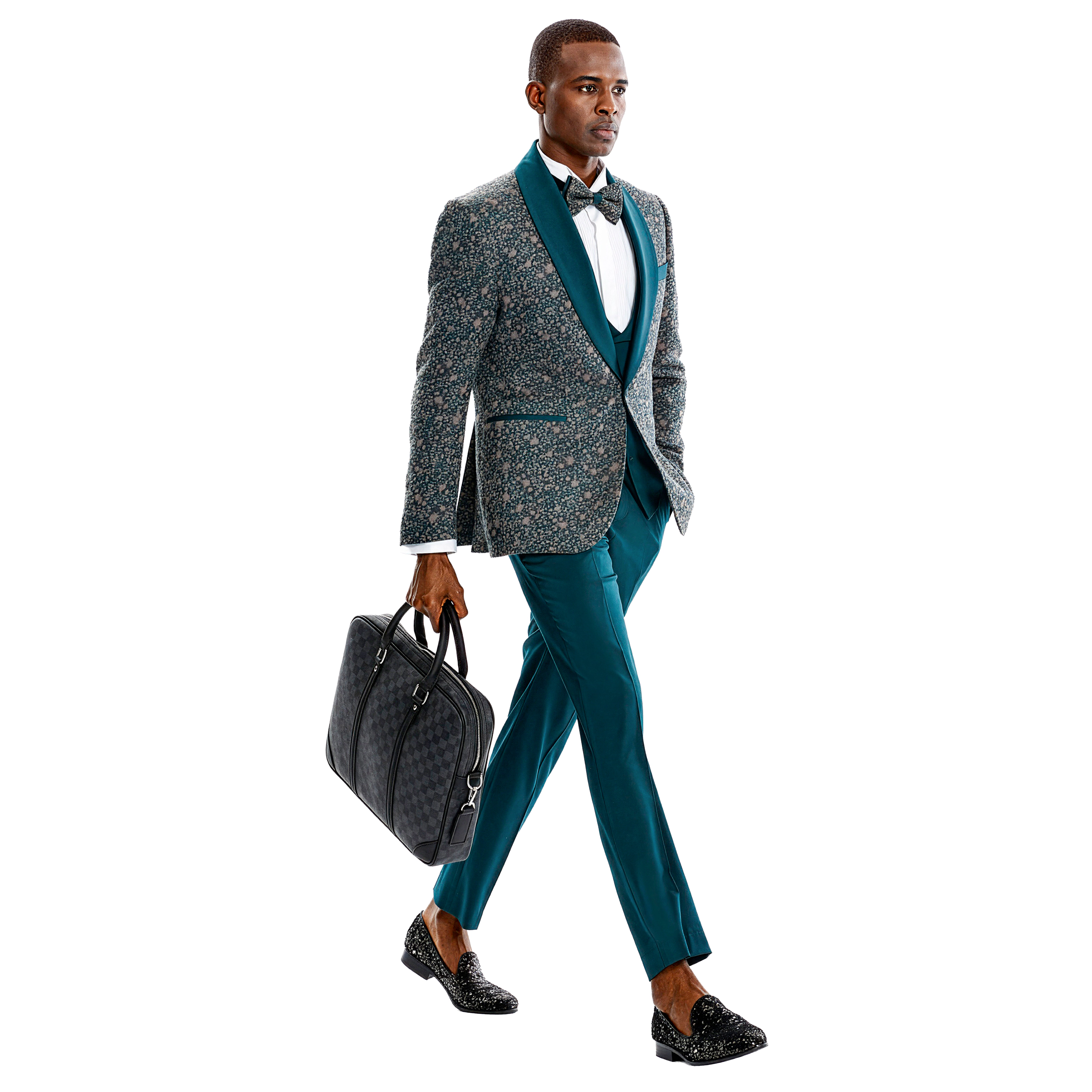 Tazzio Mens Patterned 3 Piece Tuxedo Set With Bowtie