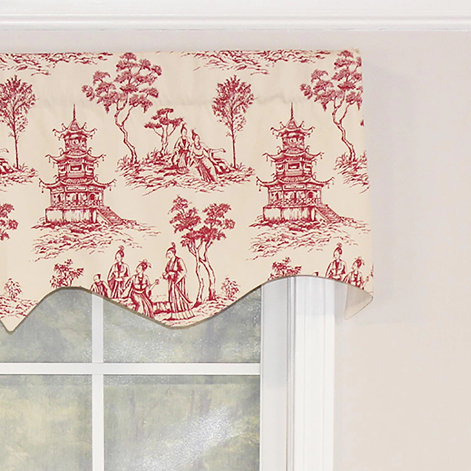 RLF Home Naomi Regal 100% Cotton with Fully Lined 3 Rod Pocket Valnance for Windows 50 x 17 Red