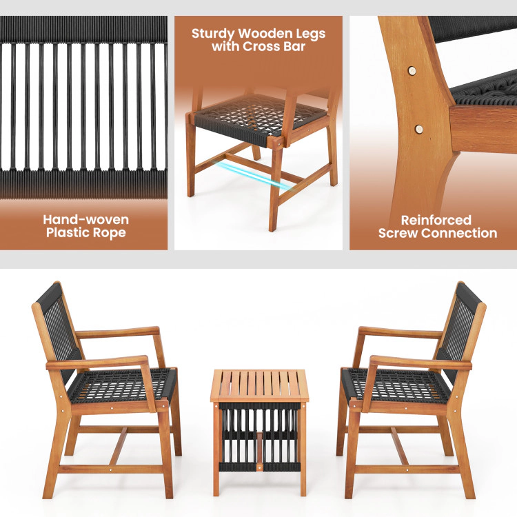 Hivvago 3 Pieces Acacia Wood Patio Furniture Set With Armchairs Coffee Table