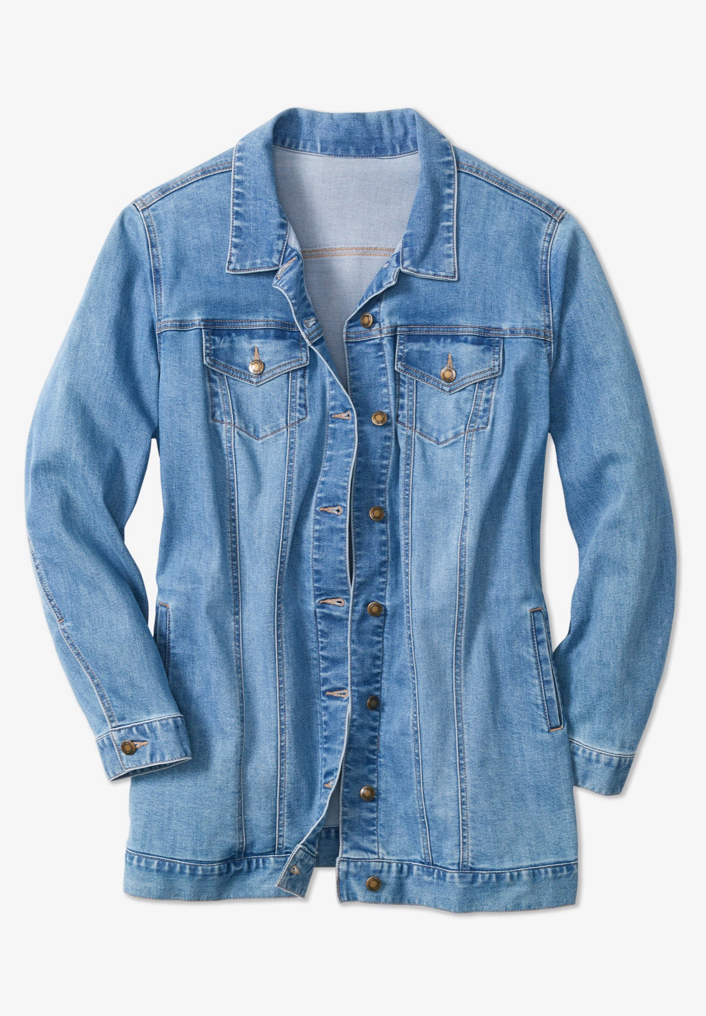 Woman Within Plus Long Stretch Denim Jean Jacket