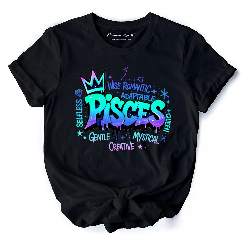 OrnamentallyYou Womens Pisces Graffiti Zodiac T-Shirt