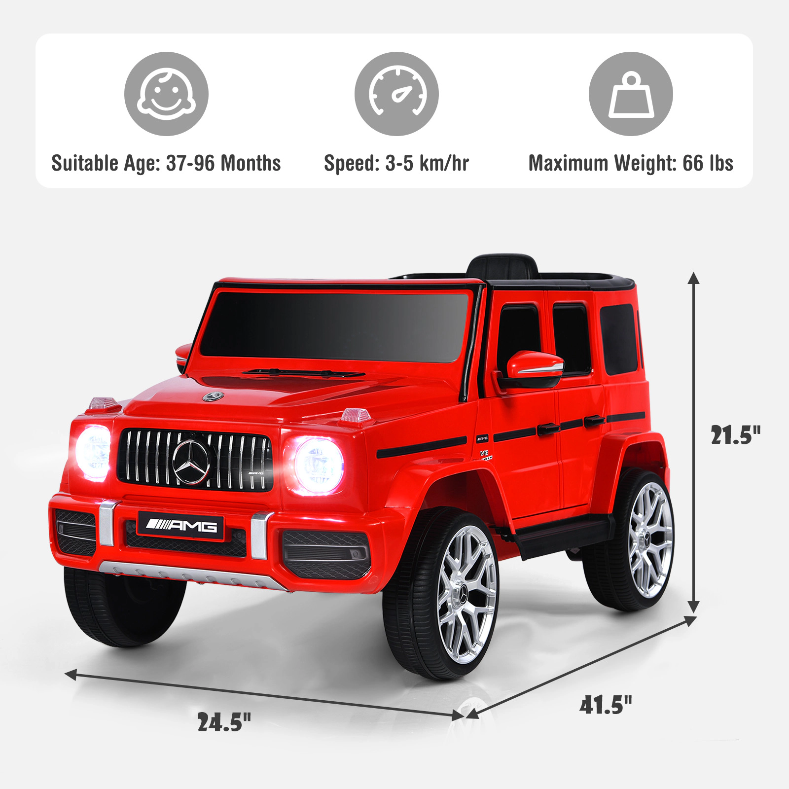 12V Kids Ride On SUV 2.4G Parent Remote Openable Locking Doors Adjustable Windows 2-Mode Ages 3+ Red Electric Car