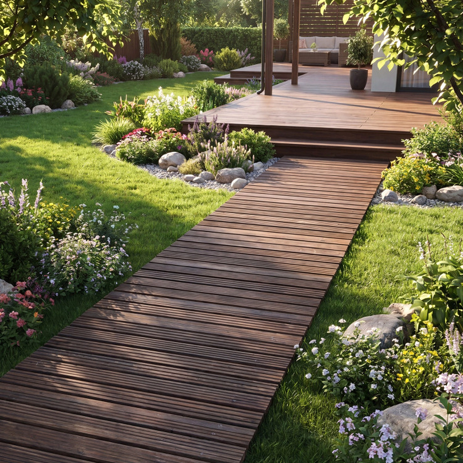 SUGIFT Brown Cedar Wood Roll Out Garden Pathway with Reinforced Wire Ropes 12-ft W 22-in D 0.6-in H