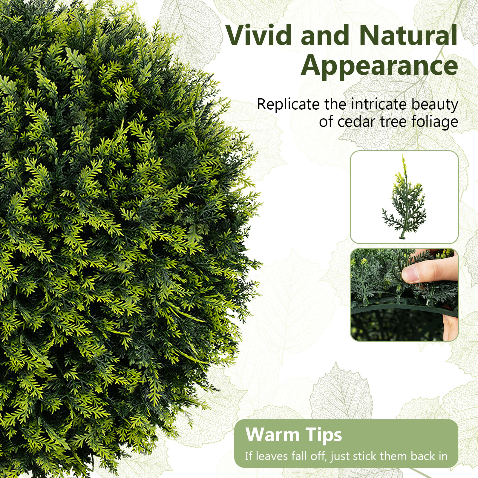 SUGIFT Set of 2 18-in Artificial Cedar Topiary Balls with Multi-Tone Green Leaves and Interlocking Halves