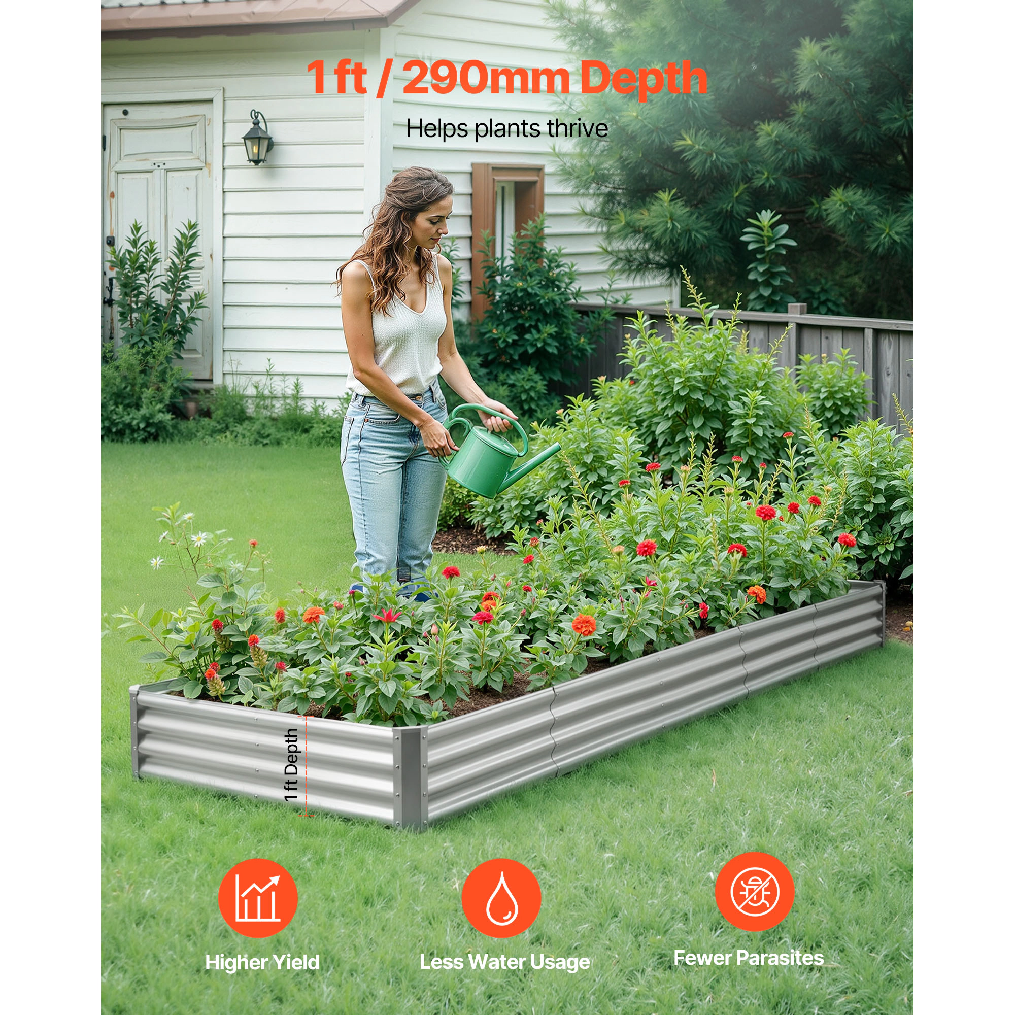 HONGGE Galvanized Raised Garden Bed Metal Planter Box Outdoor Box for Growing Flowers Vegetables