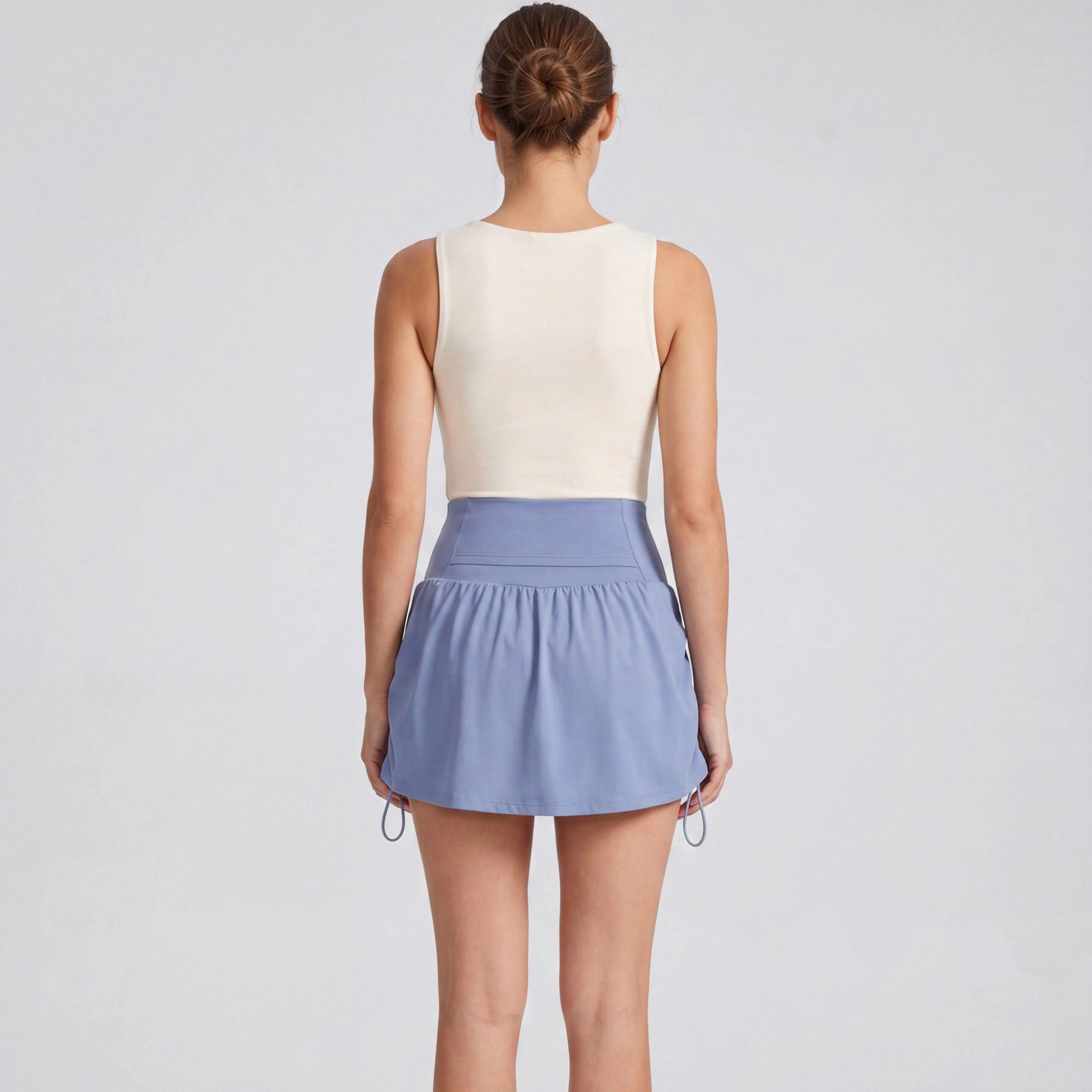 Anna-Kaci Women's High-Waist Ruched Side Drawstring Athletic Skort with Built-In Shorts and Wide Waistband