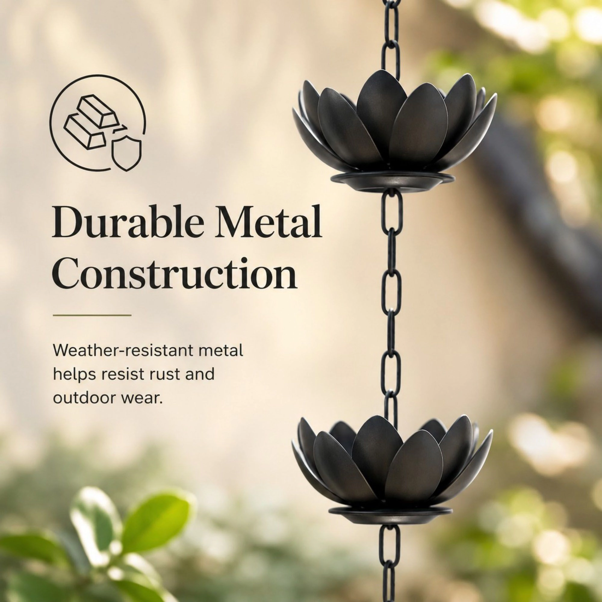 Alilang Unisex Black Lotus Rain Chain for Gutters