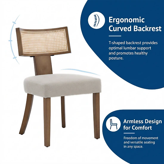 BebreezChic Set of 2 Mid Century Modern Rattan Dining Chairs Beige ...