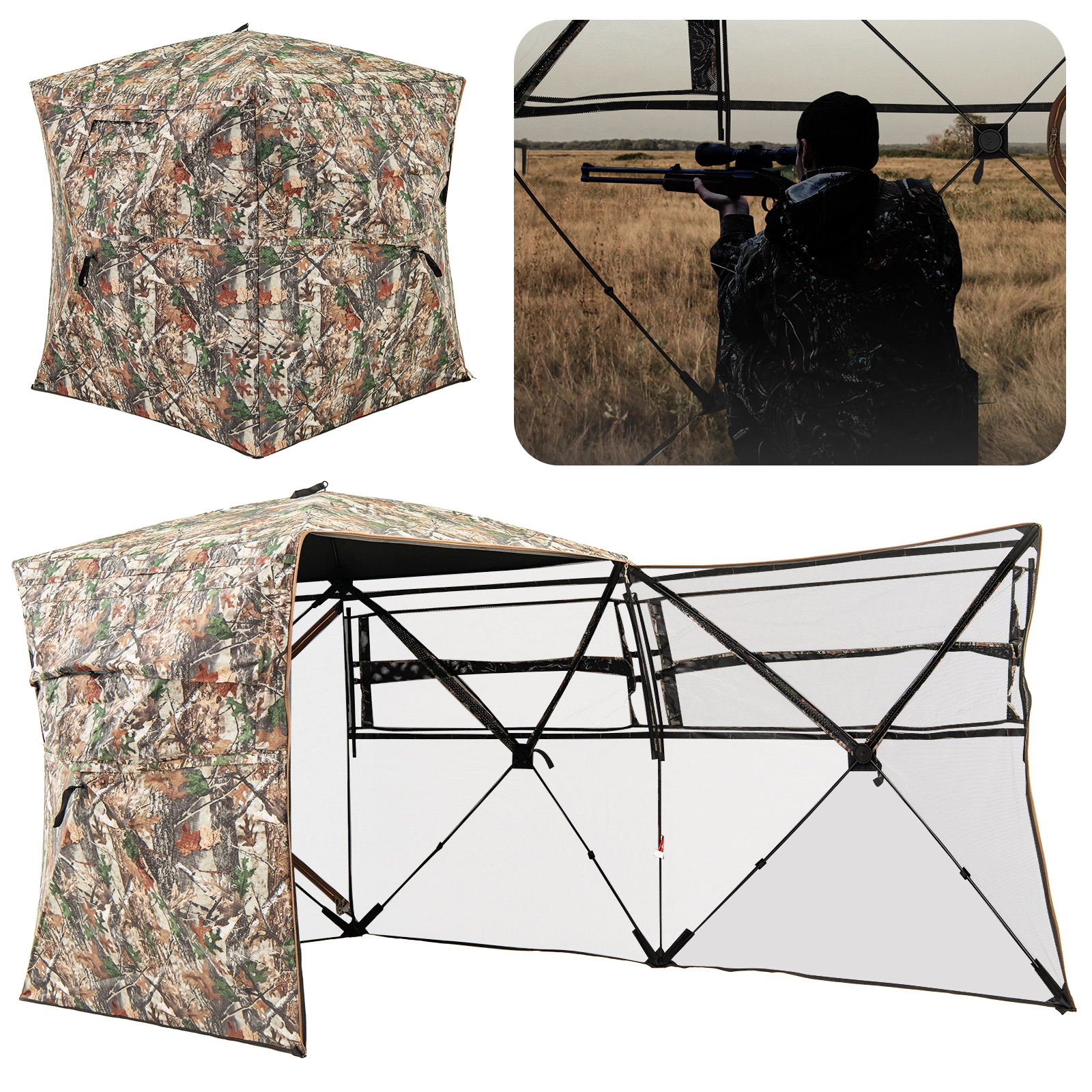 SUGIFT Camouflage 58-in Convertible Ground Blind with Full-Open Side Panel and 3 Silent Sliding Windows