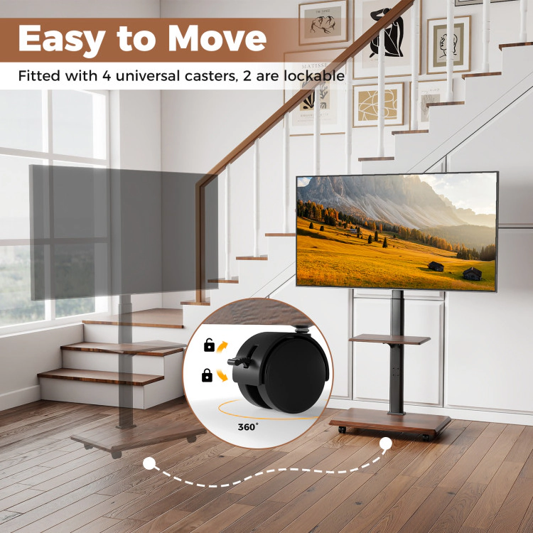 Hivvago Rolling Tv Stand On Wheels Mobile Cart For 32-75 Inch Tvs Portable Av