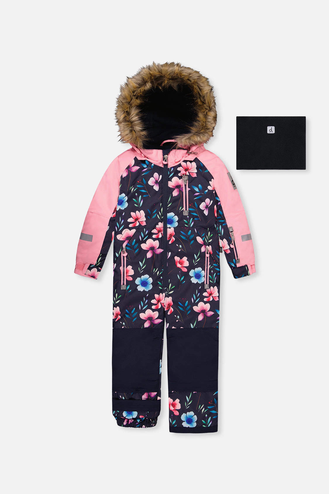 Deux par Girls Floral Print One Piece Play Snowsuit with Detachable Hood