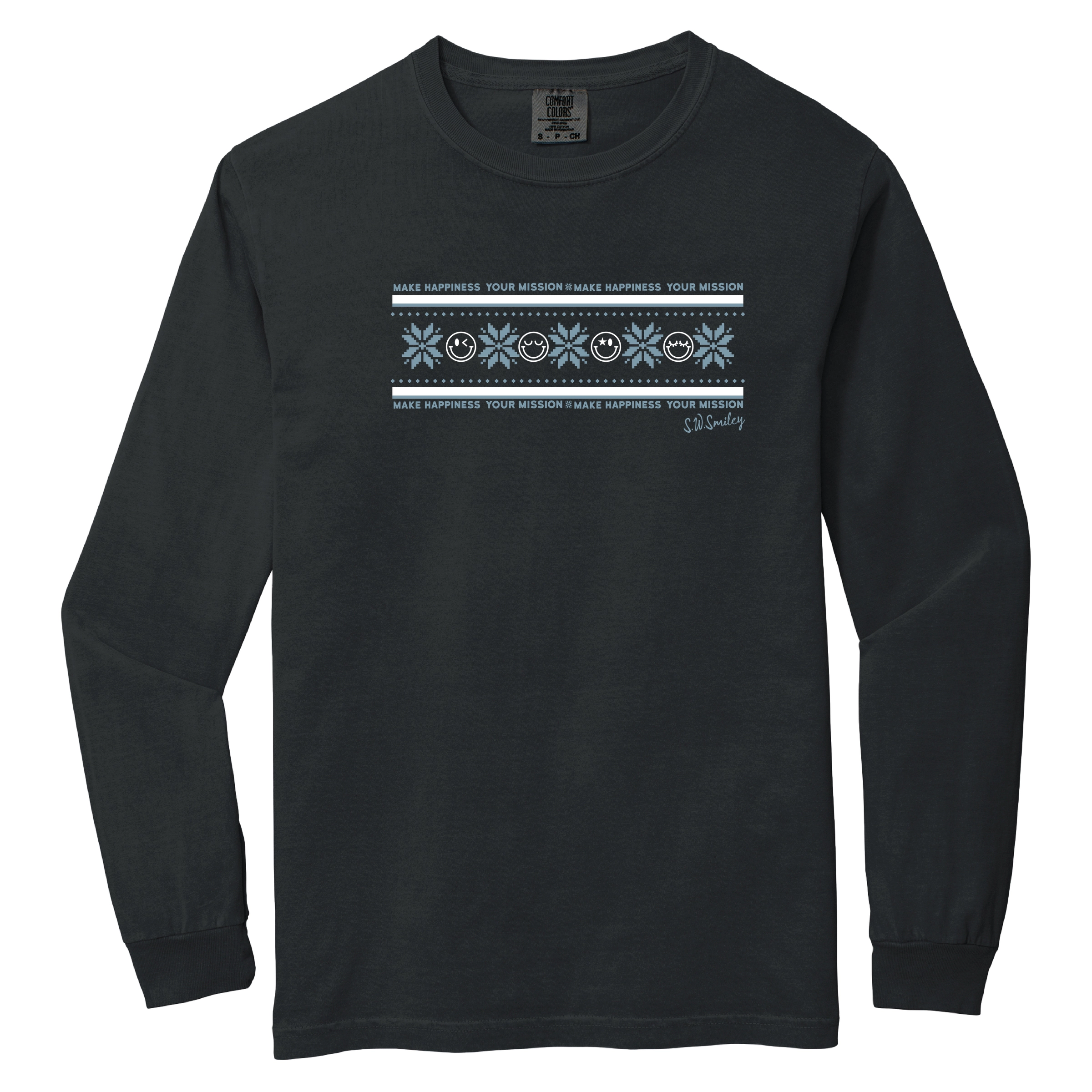 Simply Sage Market - Women's Garment Dyed Long Sleeve Graphic T-Shirt S.W.Smiley Make Happiness Your Mission Row