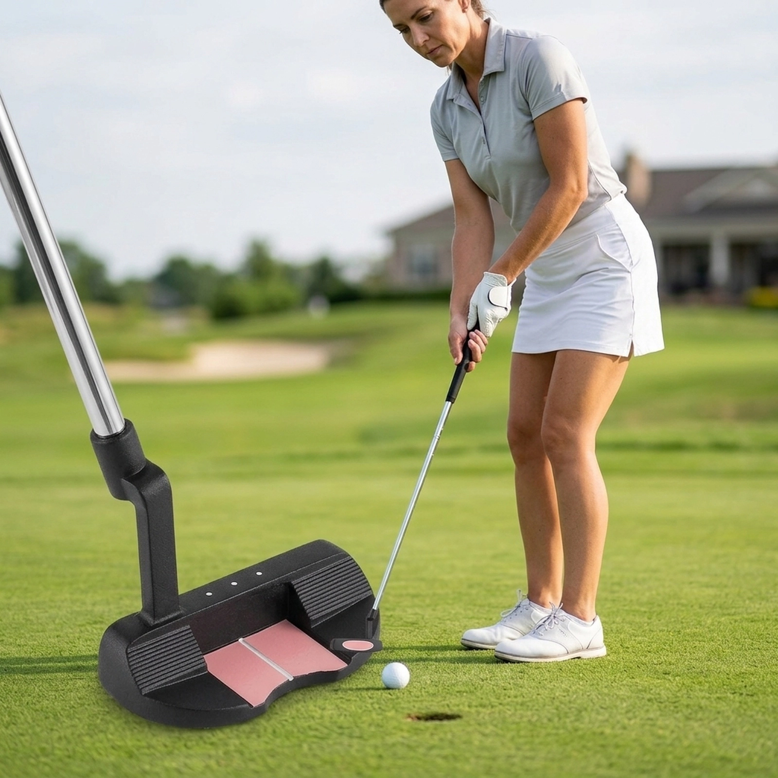 30-in Junior Mallet Putter for Kids Ages 11-14 Zinc Alloy Head Alignment Aid Steel Shaft Right Handed Pink