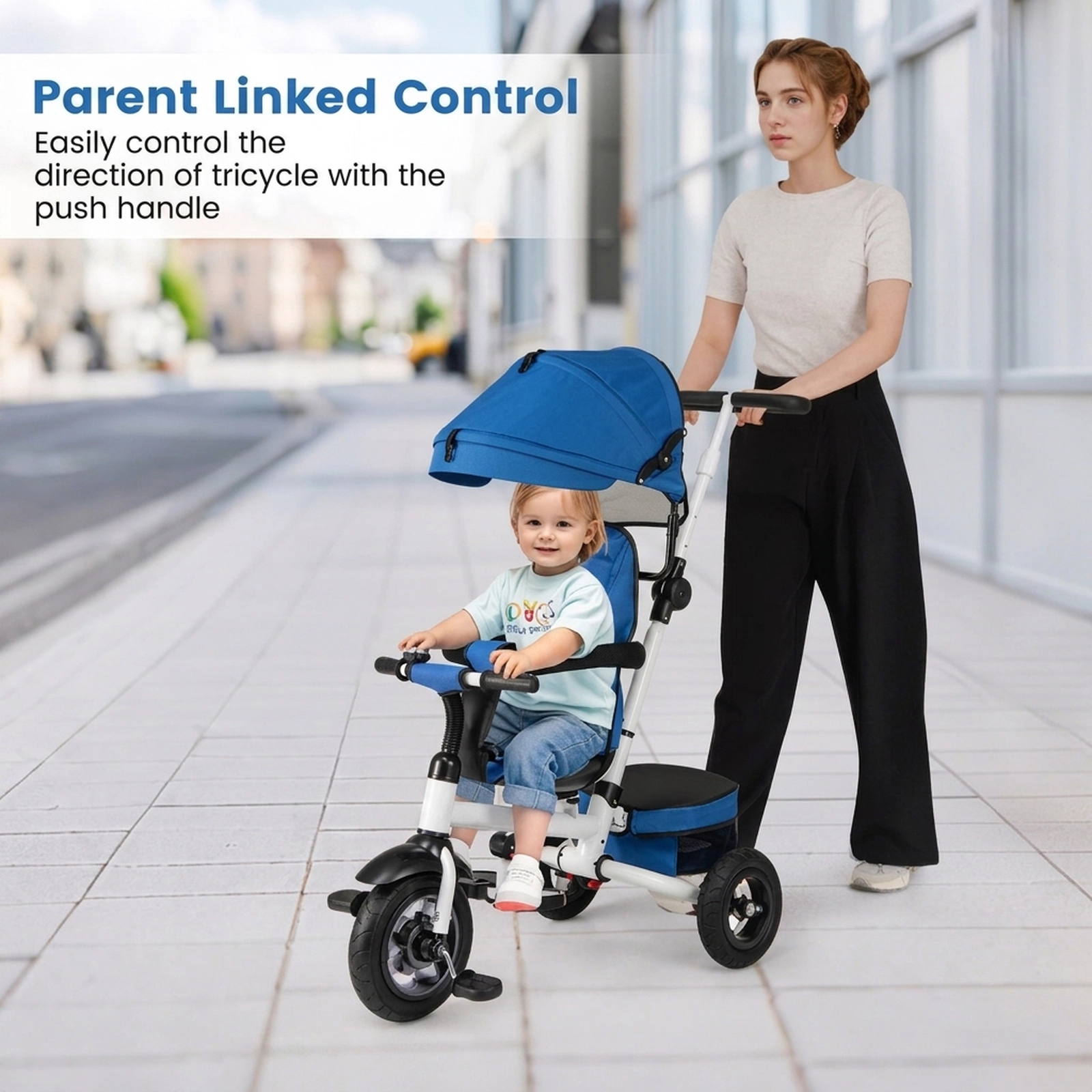 SUGIFT Folding Tricycle Baby Stroller with Reversible Seat and Adjustable Canopy 55-lb Capacity Ages 1-5 Blue