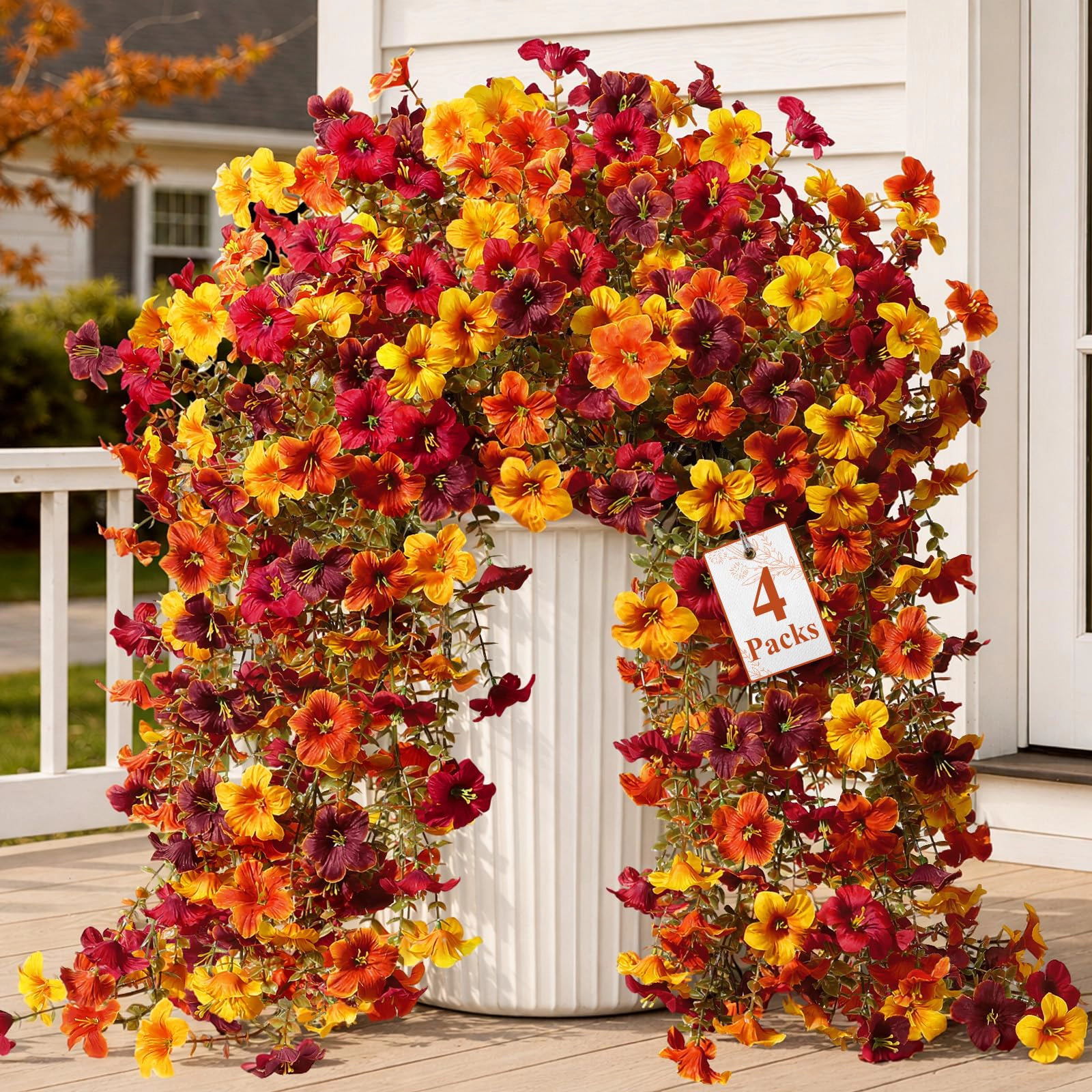 PUPWE 4 Upgrade Big Artificial Hanging Fall Flowers For Outdoors Decorations