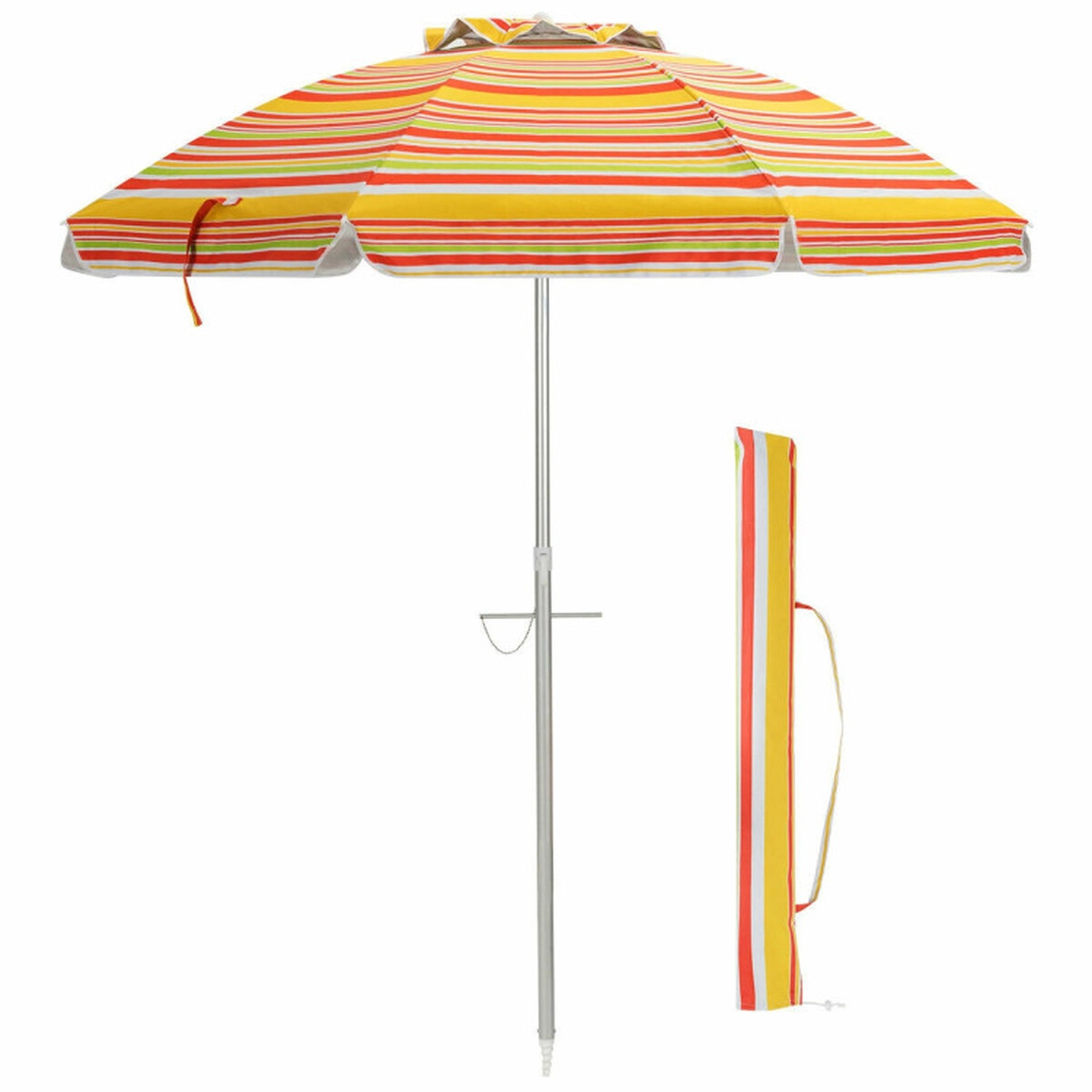 SUGIFT 6.5-ft Green Beach Umbrella with UPF 50+ Canopy Tilt Sand Anchor and Carry Bag 7-ft H