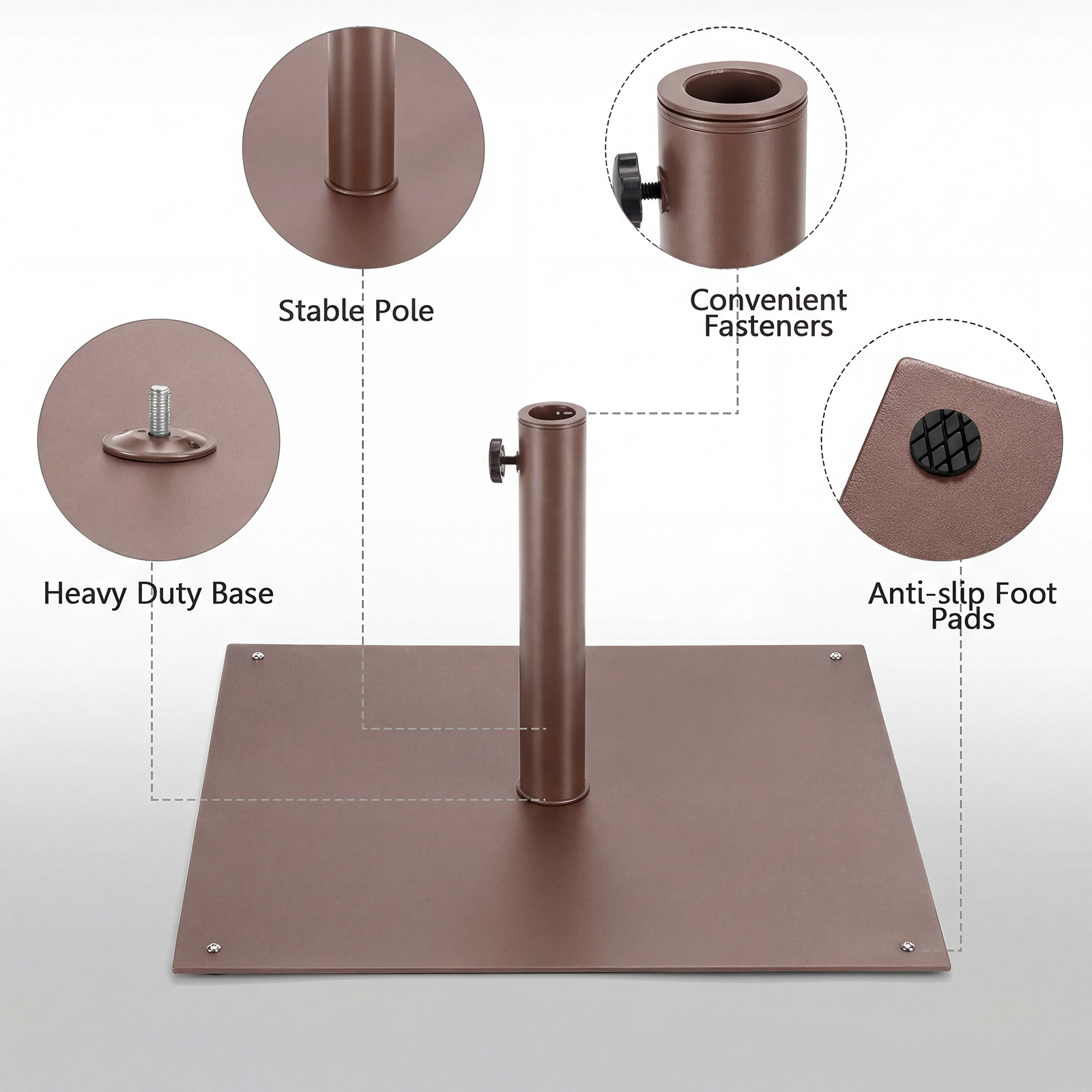 SUGIFT Black Steel Patio Umbrella Base, 42 lb, 25 in Square, Fits 1.6 in and 1.9 in Poles