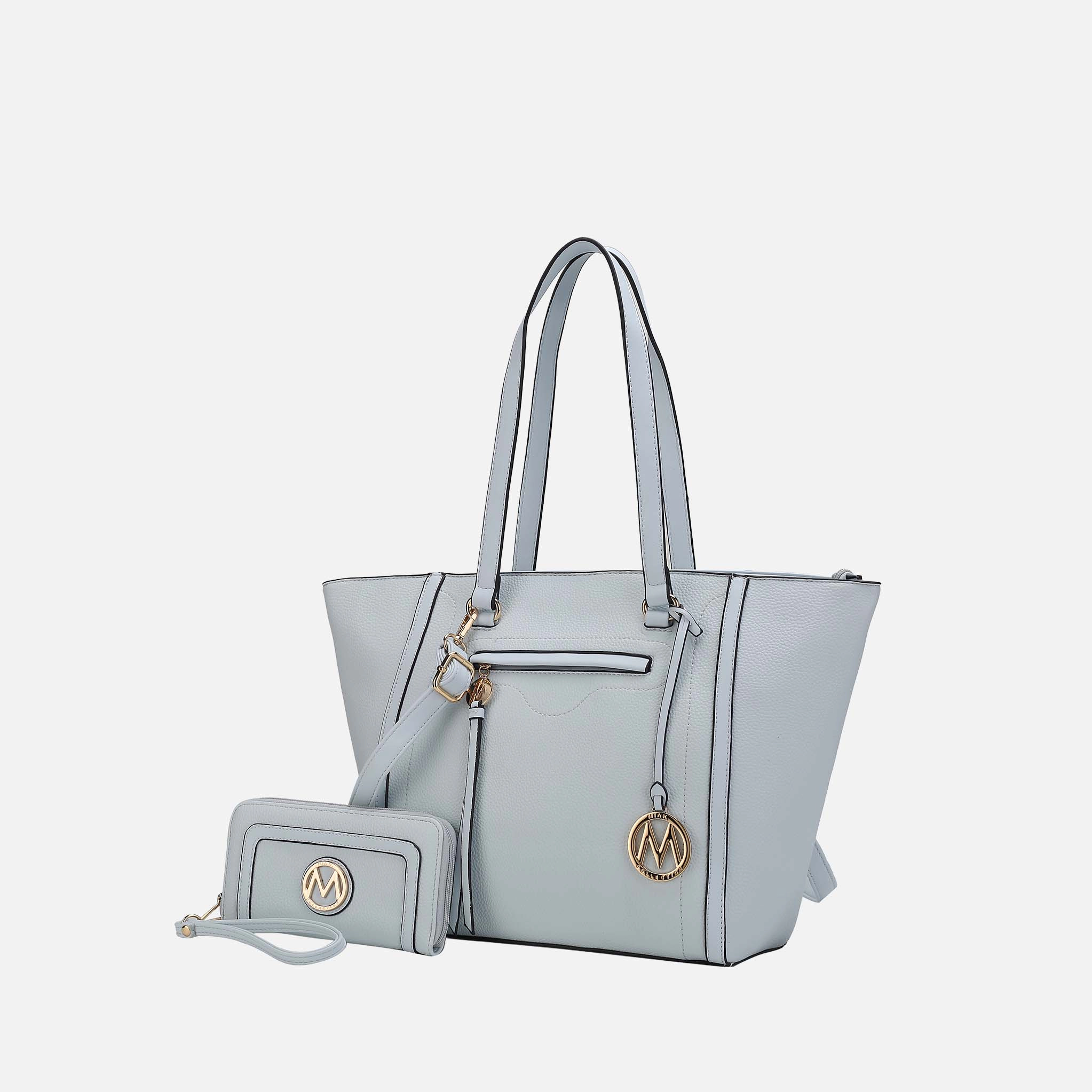 Mia K Collection Alexandra Tote Bag - Pebbled Vegan Leather Large Carryall with Matching Wallet