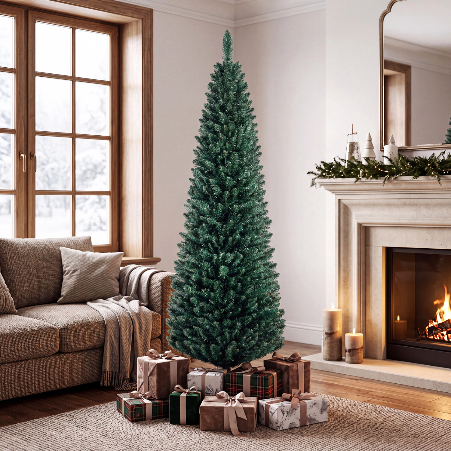 LJG PVC Artificial Slim Pencil Christmas Tree