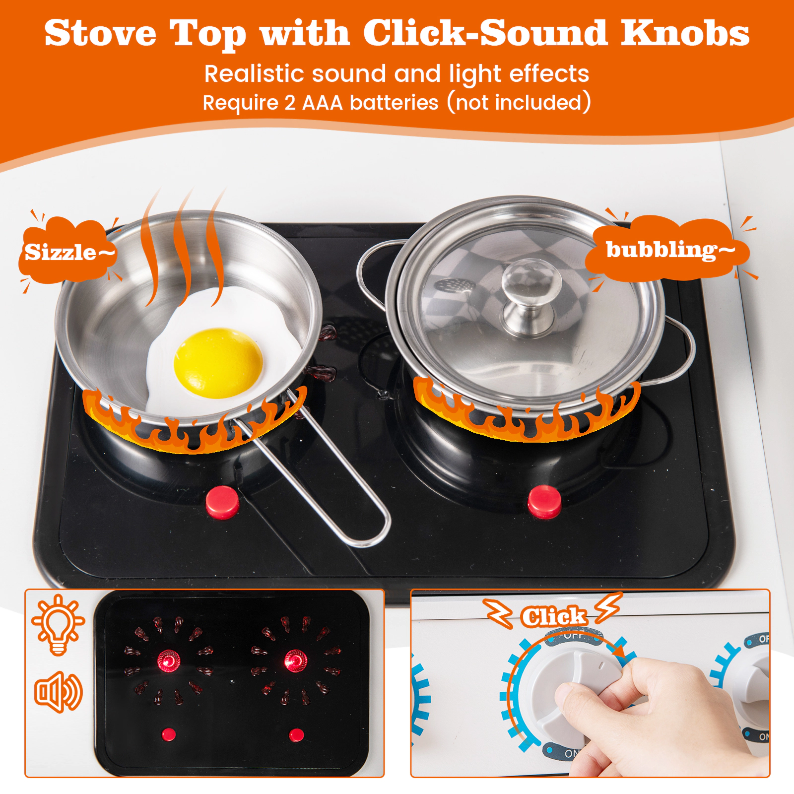 Pretend Play Kitchen for Kids with Light Up Stove Real Sounds Washing Machine and Ice Maker 36-in x 12-in x 40-in White