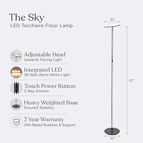 Brightech Sky Torchiere Adjustable Floor Lamp