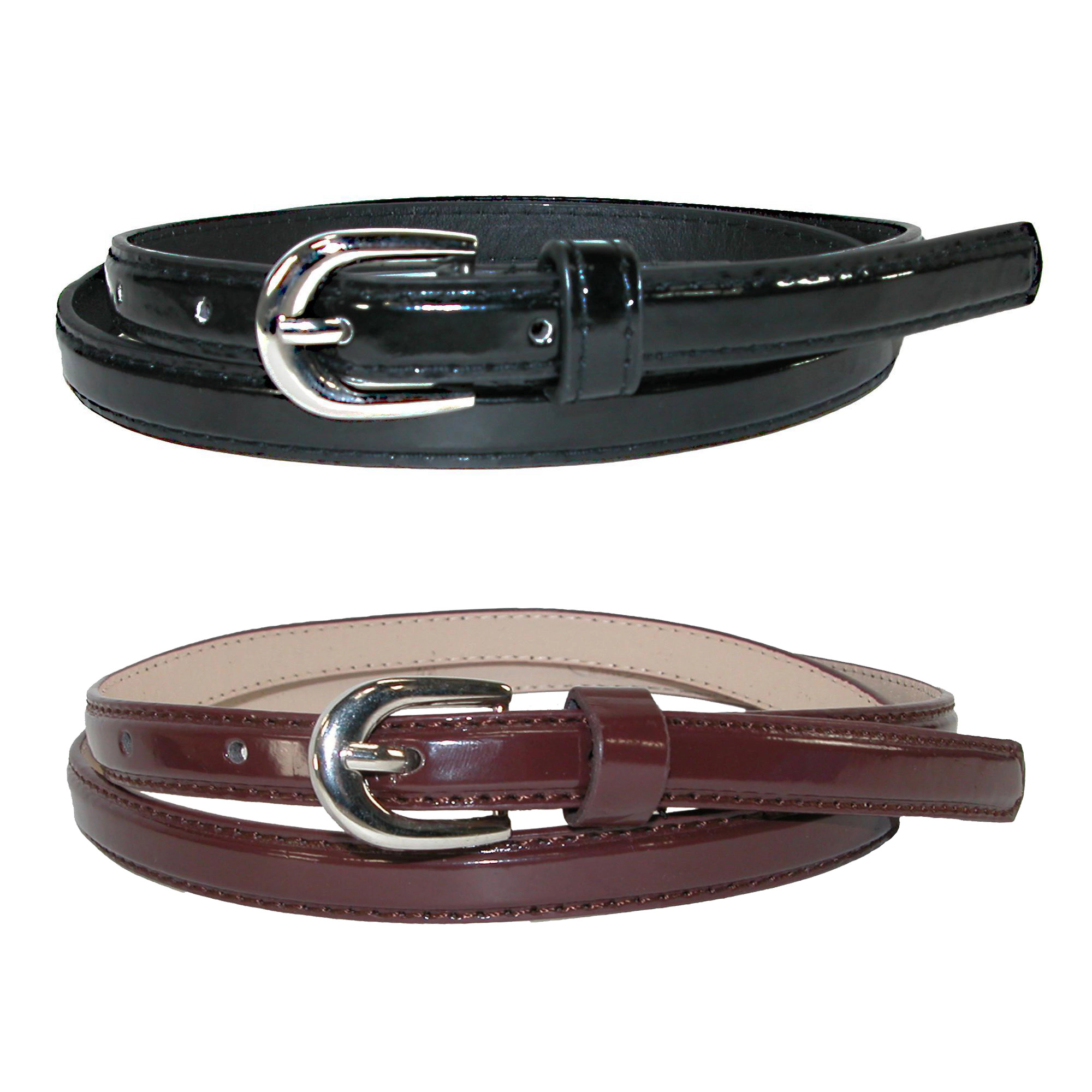 CTM Women's Skinny 1/2 Inch Dress Belt (Pack of 2 Colors)