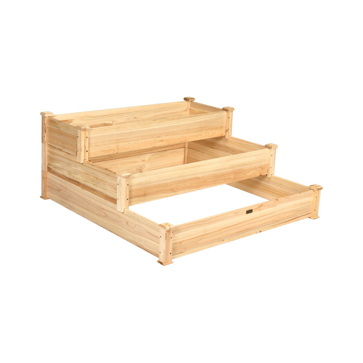 Hivvago Elevated 3 Tier Wooden Garden Bed for Home Gardening