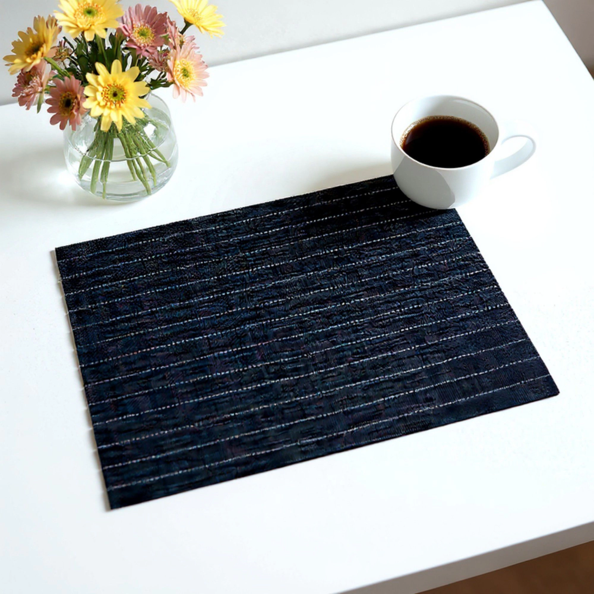 Alilang Unisex 2-Piece Rectangular Woven Placemat with Subtle Horizontal Stripe Texture